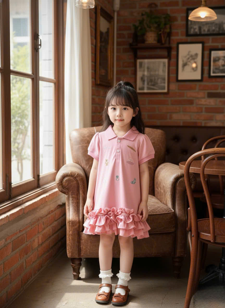 XẢ A278 - VÁY POLO BÉ GÁI PHỐI BÈO TẦNG