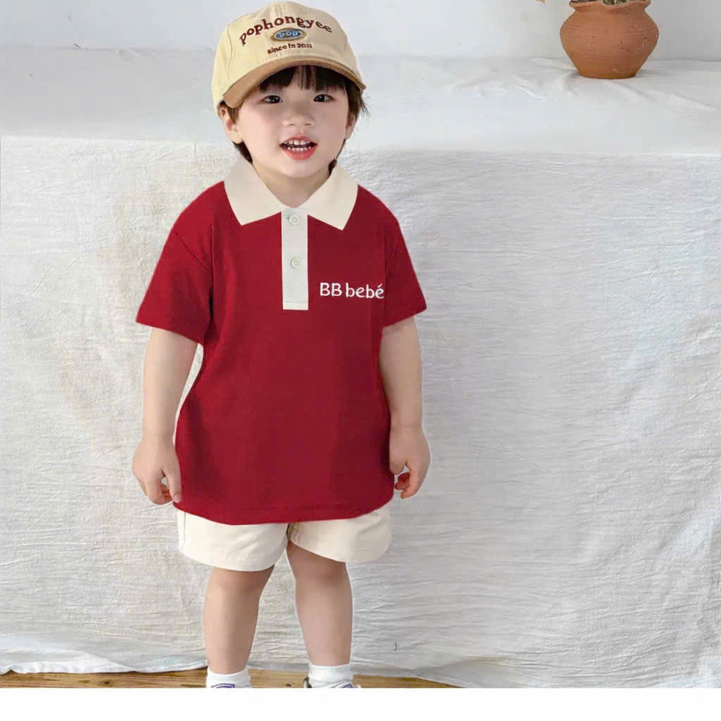 XẢ A292 - SET BỘ ĐỎ BEBE CỔ ĐỨC TRẮNG QUẦN KAKI KÈM MŨ