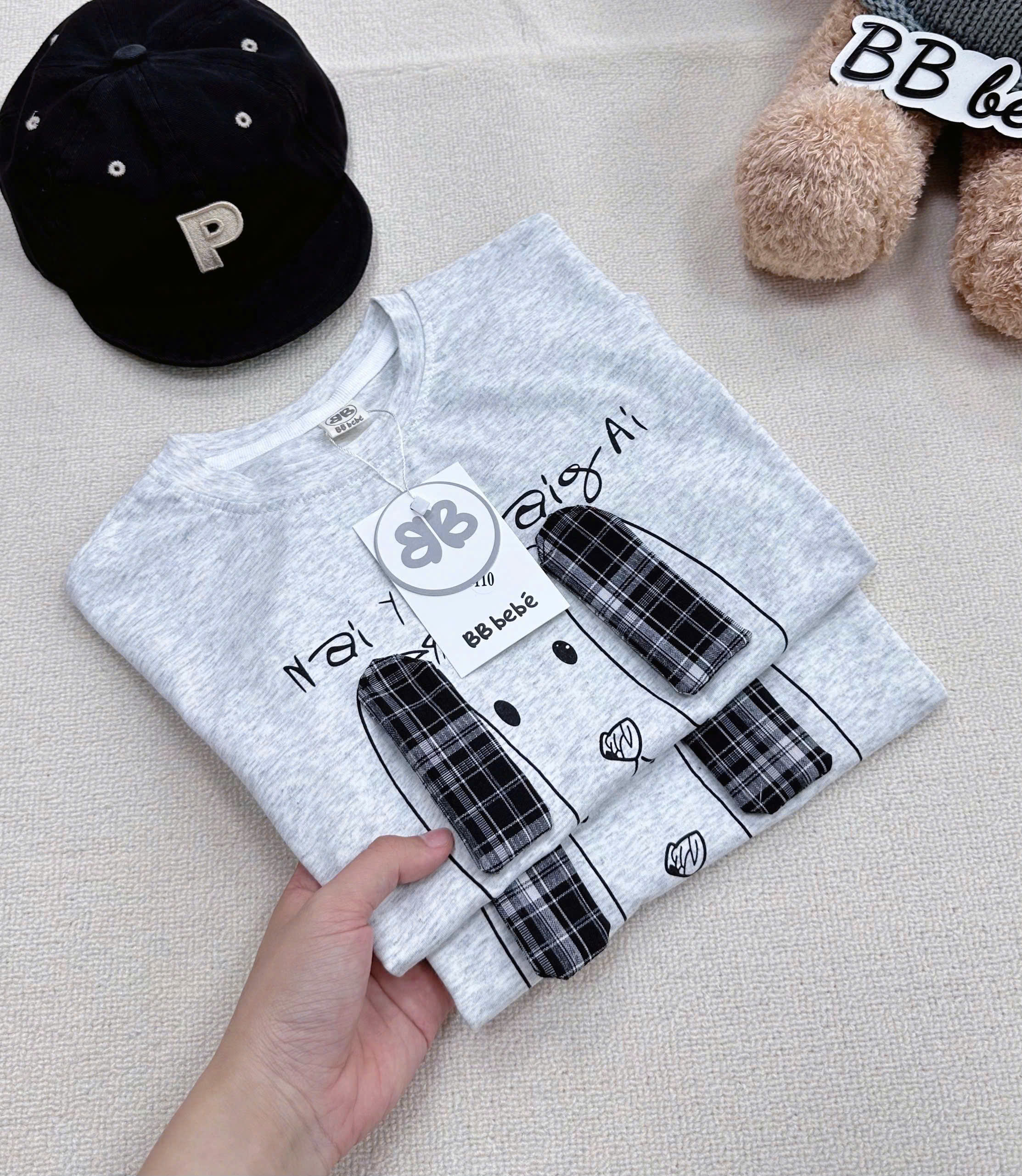 XẢ A317 - SET BỘ CÚN PUPPY TAI DÀI QUẦN CARO