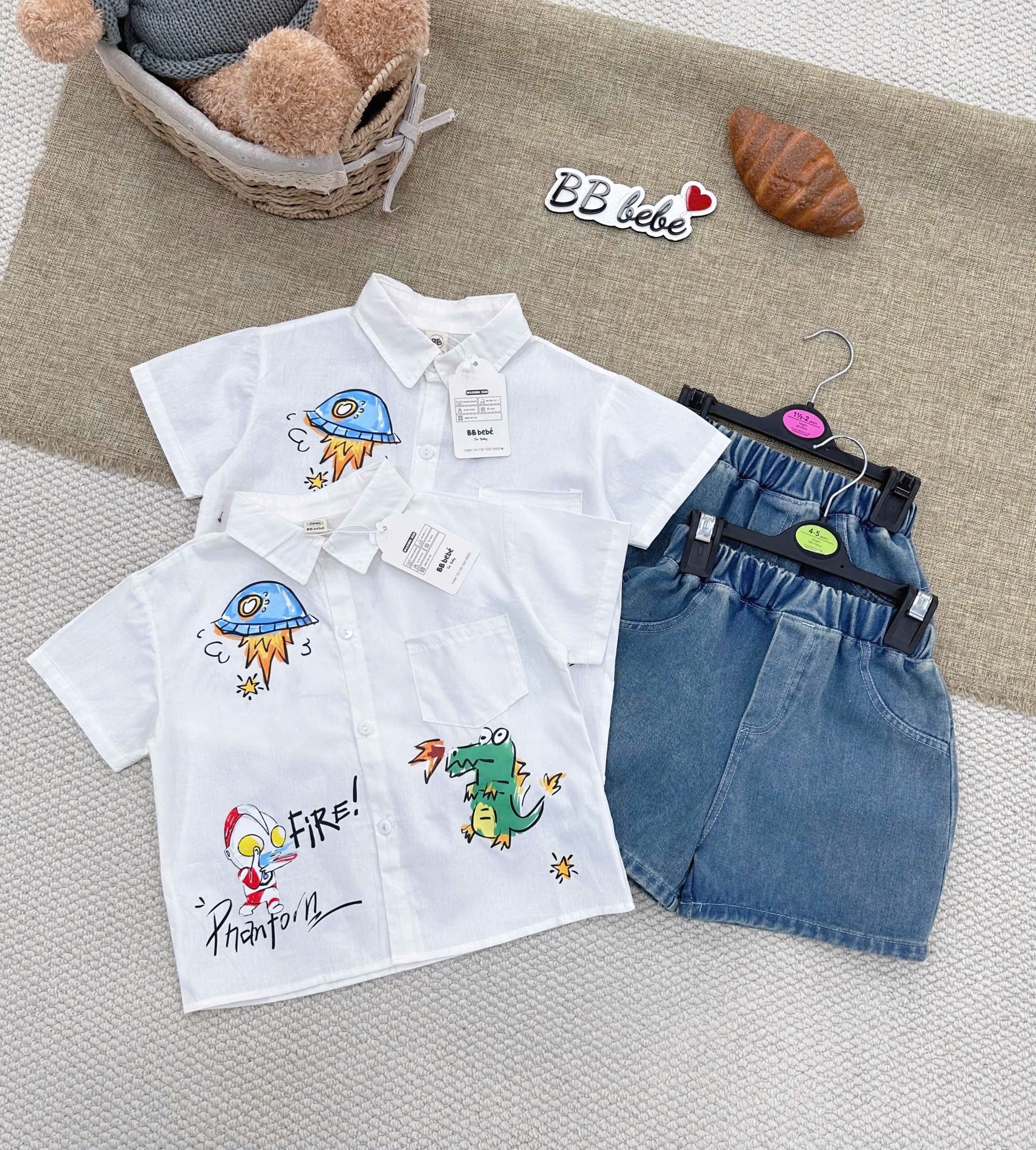 A360 - SET SƠ MI TRẮNG KHỦNG LONG QUẦN JEAN
