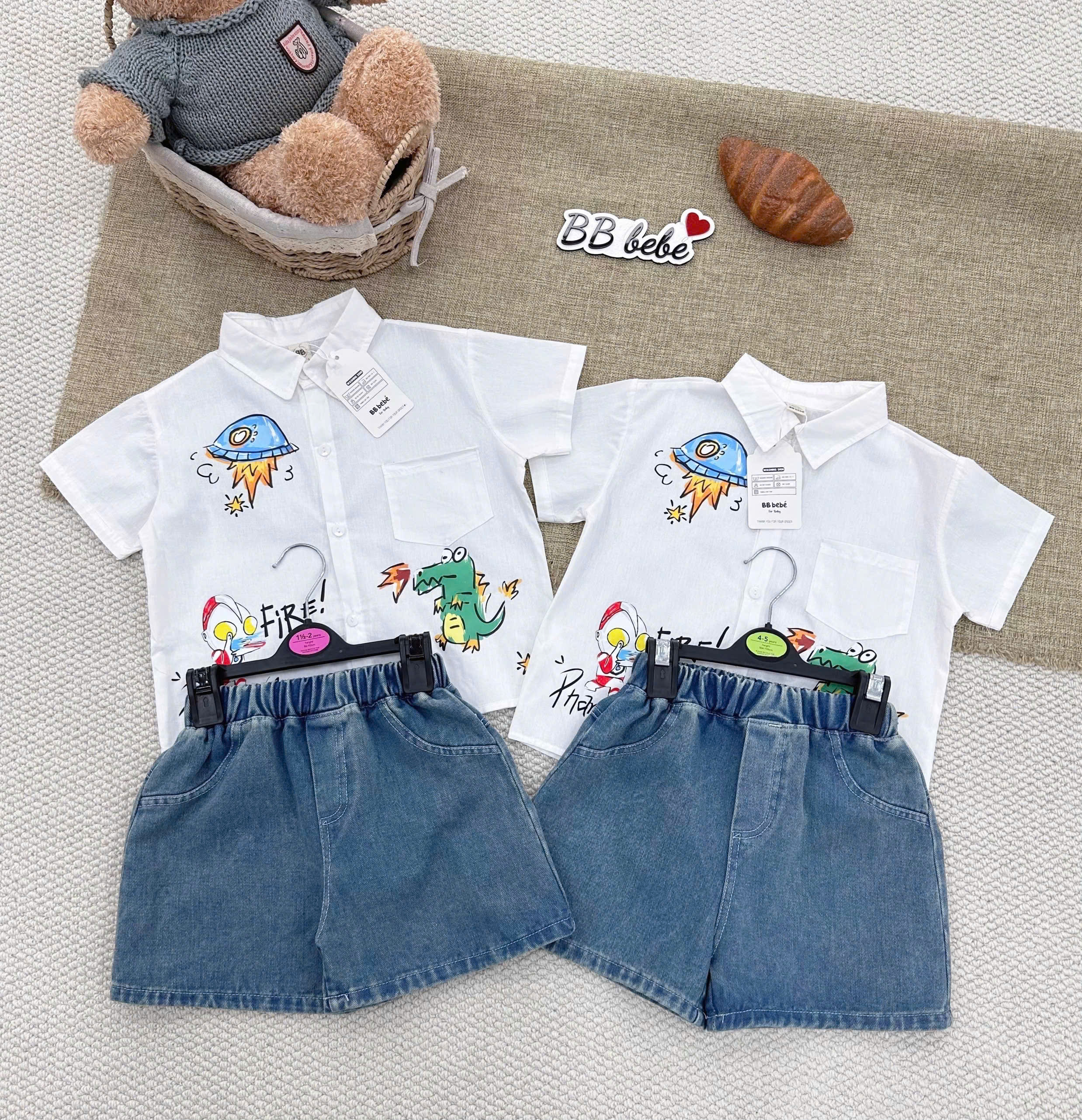 A360 - SET SƠ MI TRẮNG KHỦNG LONG QUẦN JEAN