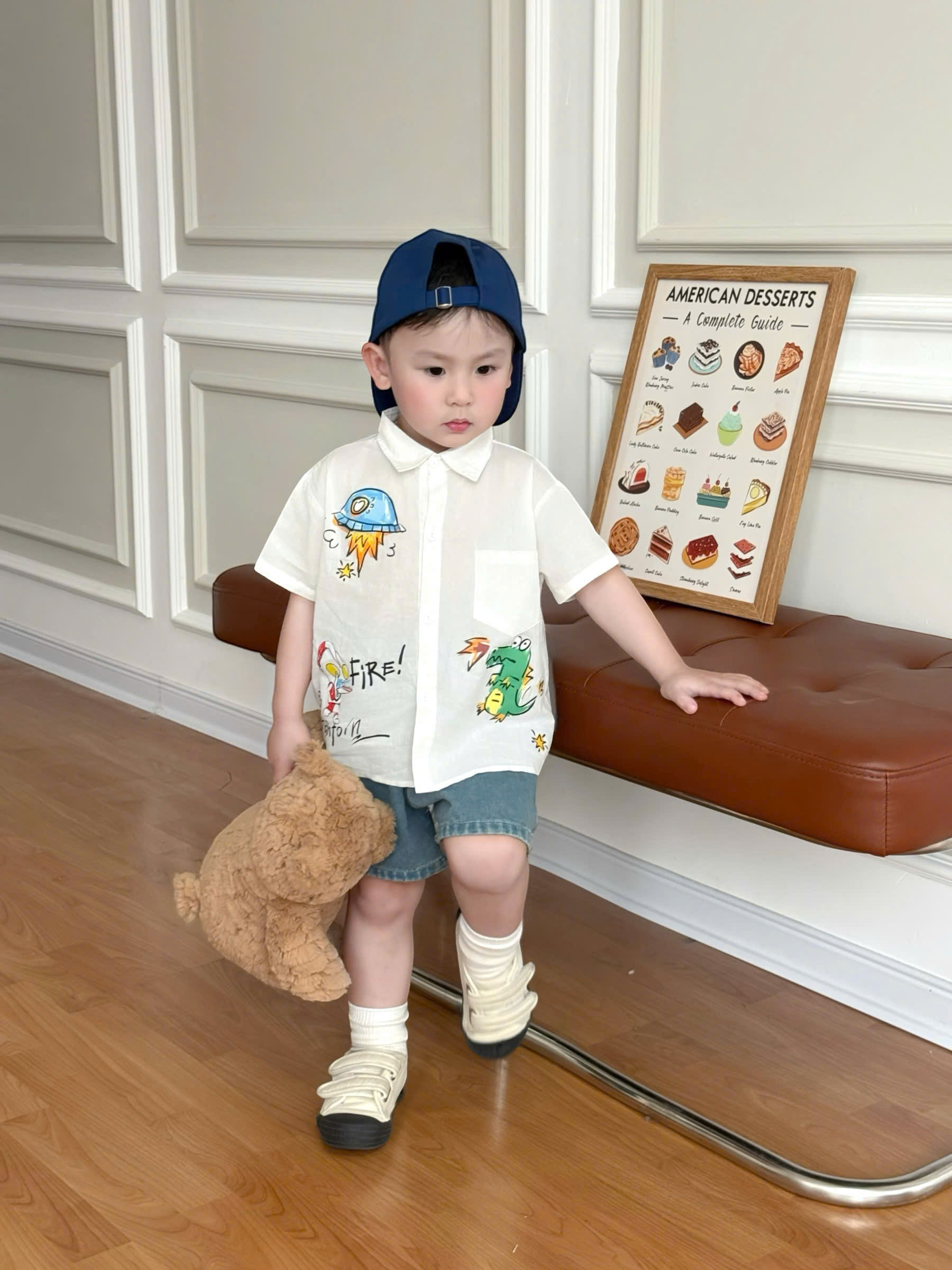 A360 - SET SƠ MI TRẮNG KHỦNG LONG QUẦN JEAN
