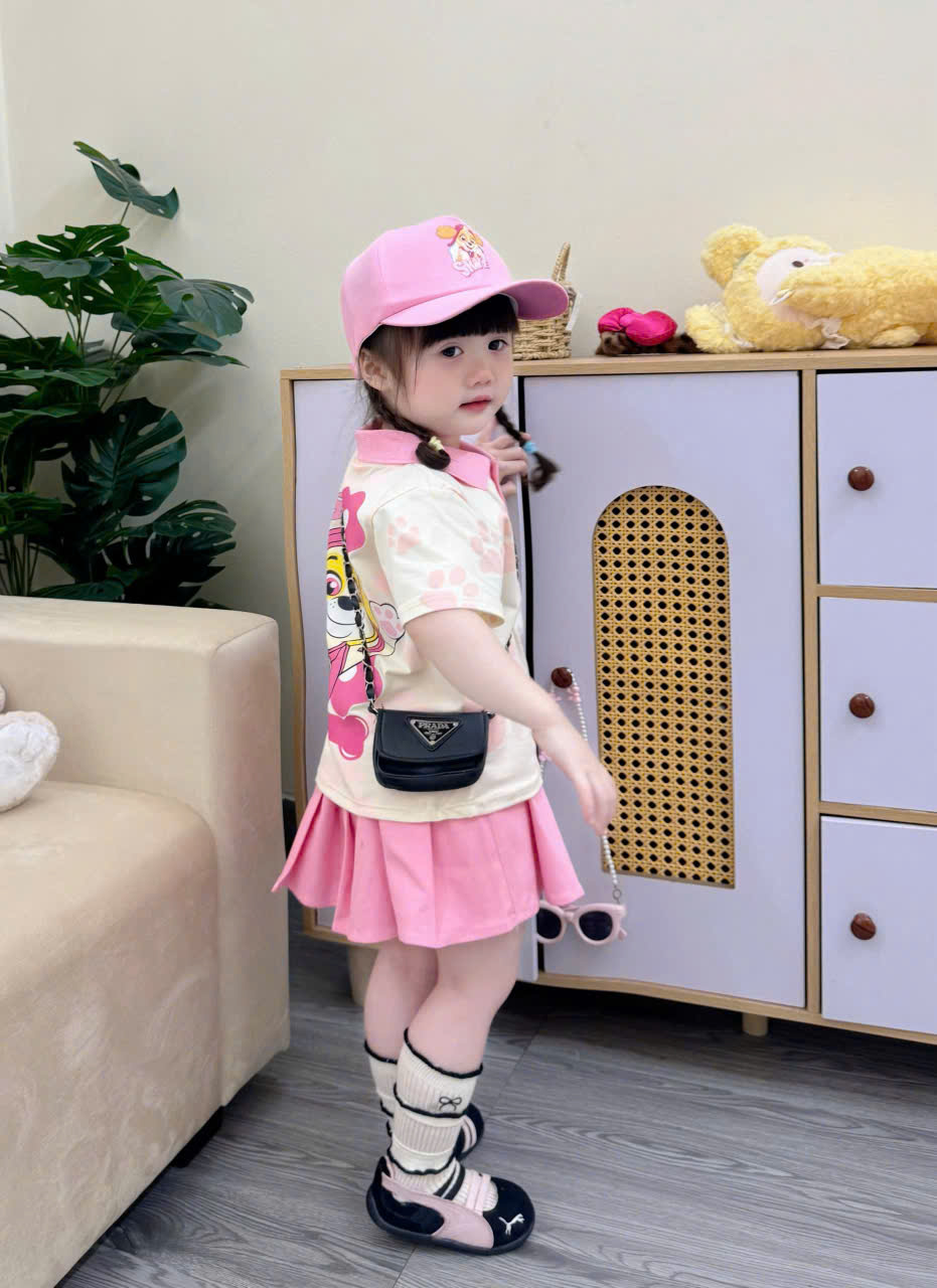 XẢ A364 - SET POLO BARBIE VÁY XẾP LY KÈM MŨ