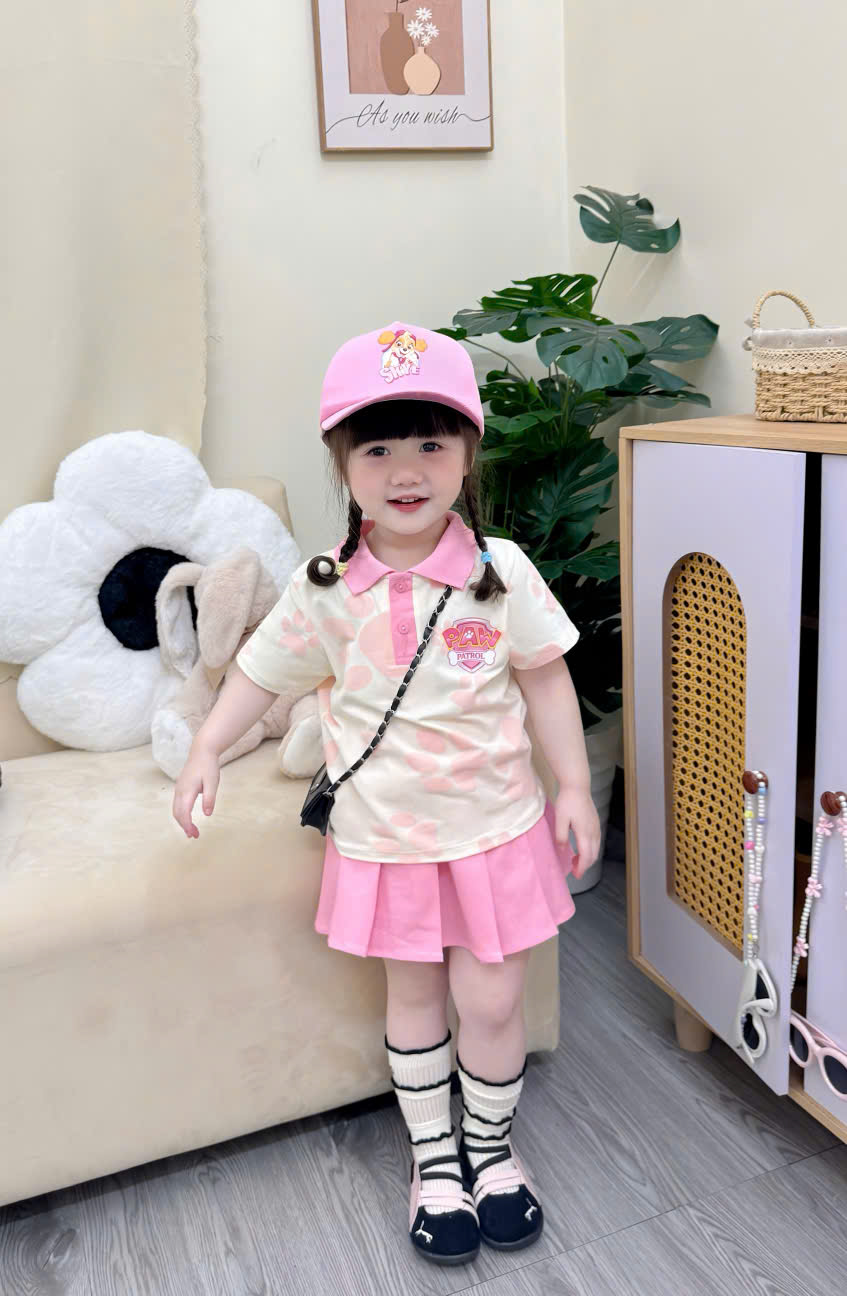 XẢ A364 - SET POLO BARBIE VÁY XẾP LY KÈM MŨ