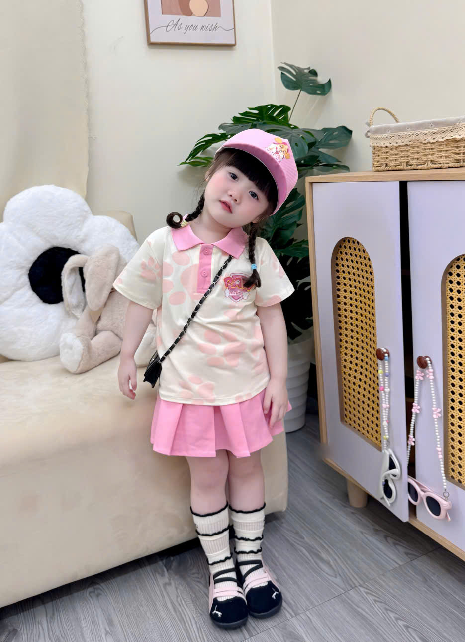 XẢ A364 - SET POLO BARBIE VÁY XẾP LY KÈM MŨ