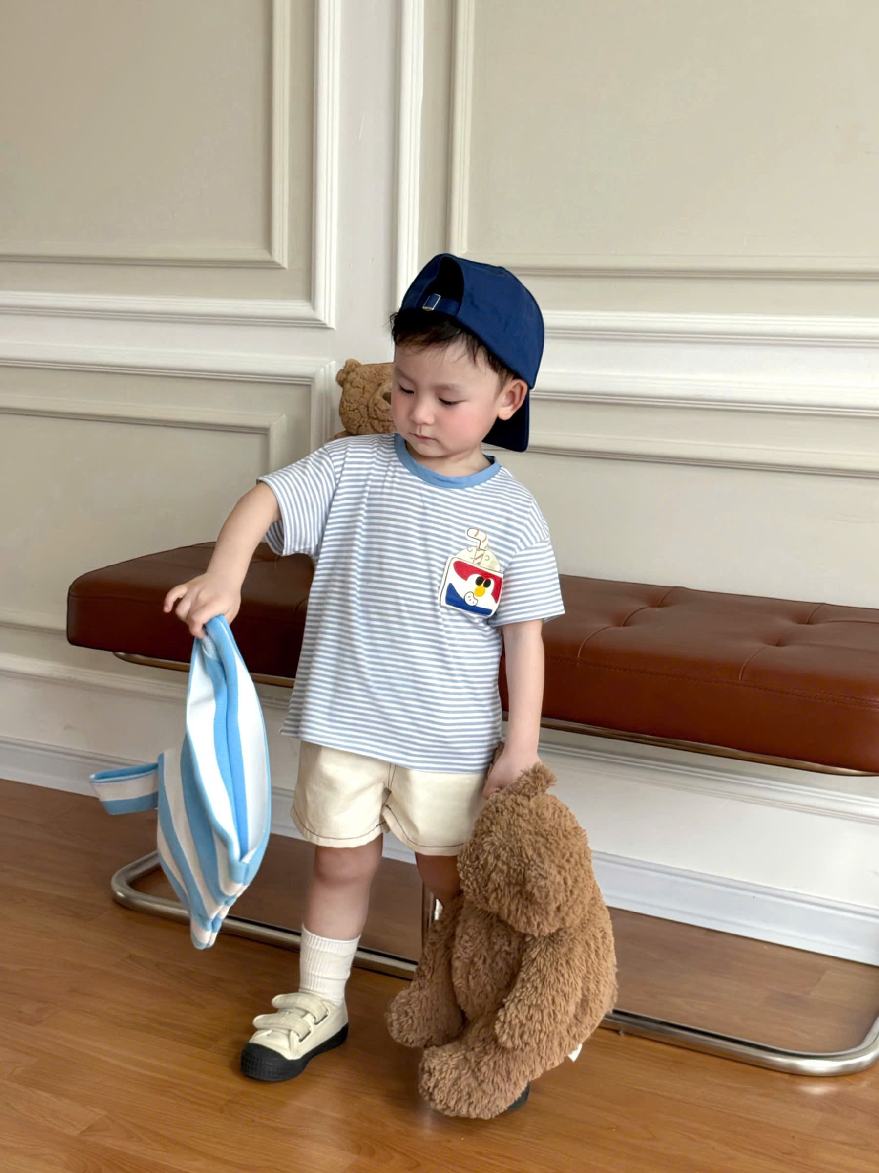 XẢ A365 - SET 3 ÁO HỌA TIẾT THỨC ĂN VÀNG KEM KẺ XANH