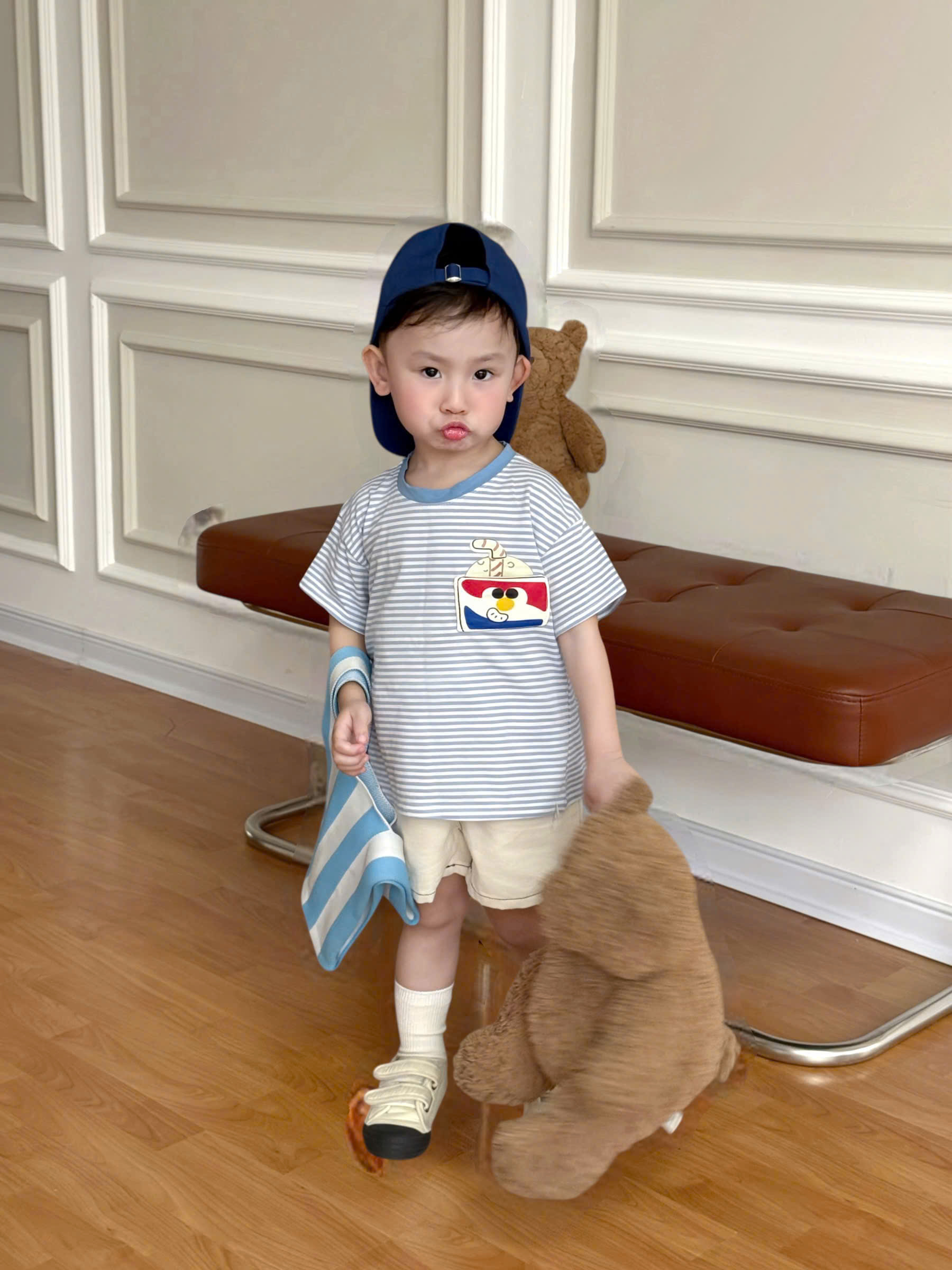 XẢ A365 - SET 3 ÁO HỌA TIẾT THỨC ĂN VÀNG KEM KẺ XANH