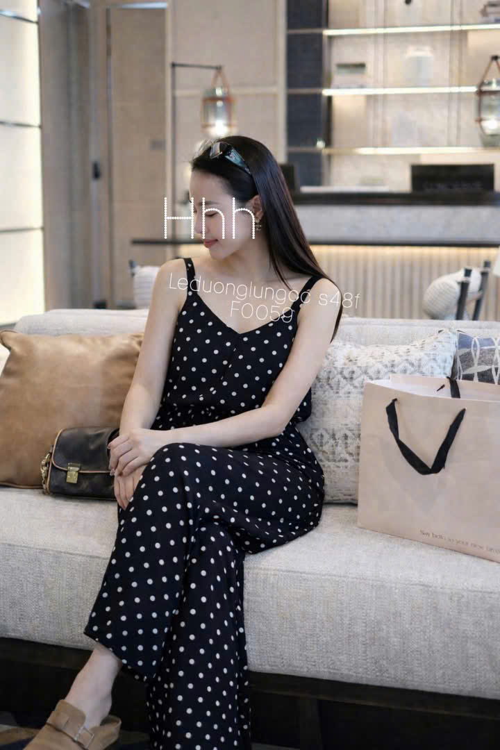 XẢ A366 - SET BỘ NỮ 2 DÂY CHẤM BI KEM ĐEN