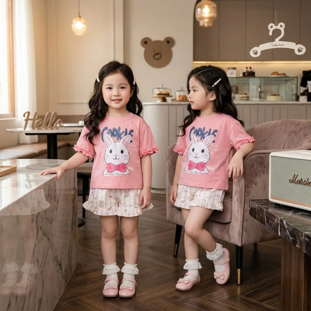 XẢ A406 - SET BỘ THỎ HỒNG COOK TAY PHỐI VIỀN BÈO QUẦN ĐŨI