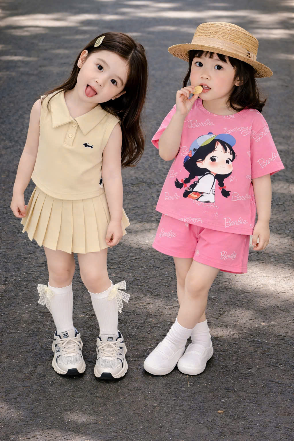 XẢ A427 - SET BỘ HỒNG CHỮ BARBIE CÔ GÁI ĐỘI MŨ