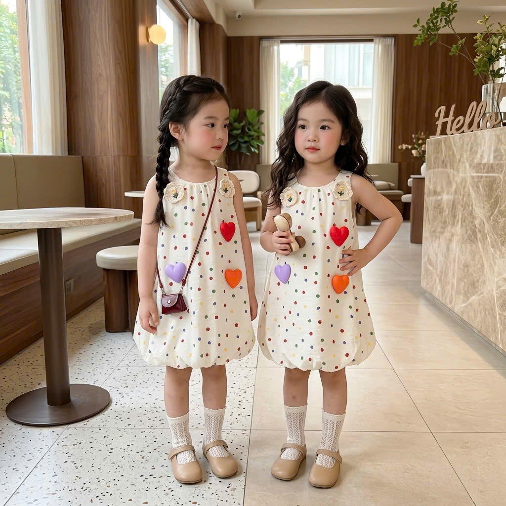 XẢ A429 - VÁY ĐŨI HÀN CHẤM BI ĐÍNH TRÁI TIM
