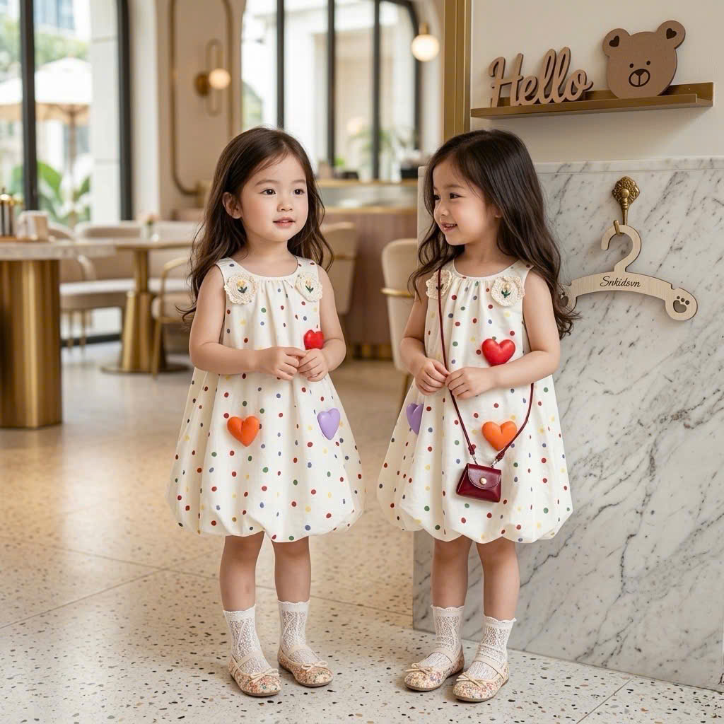 XẢ A429 - VÁY ĐŨI HÀN CHẤM BI ĐÍNH TRÁI TIM