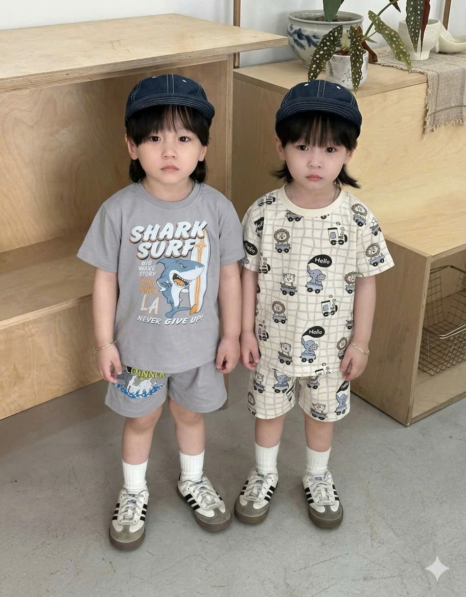 XẢ A441 - SET 2 BỘ BÉ TRAI SHARK SURF VOI KẺ