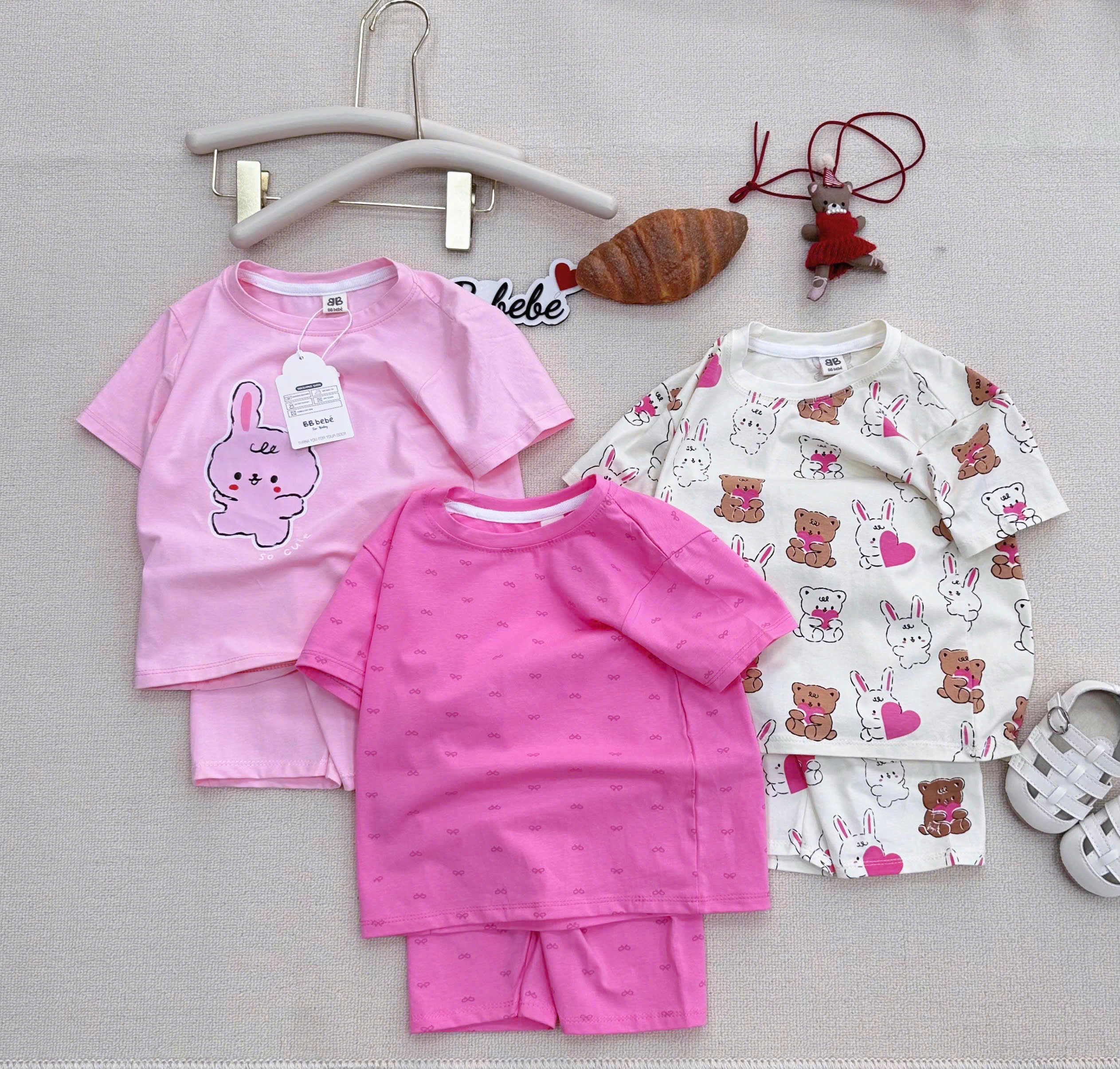 XẢ A468 - SET 3 BỘ THỎ HỒNG CỘC TAY