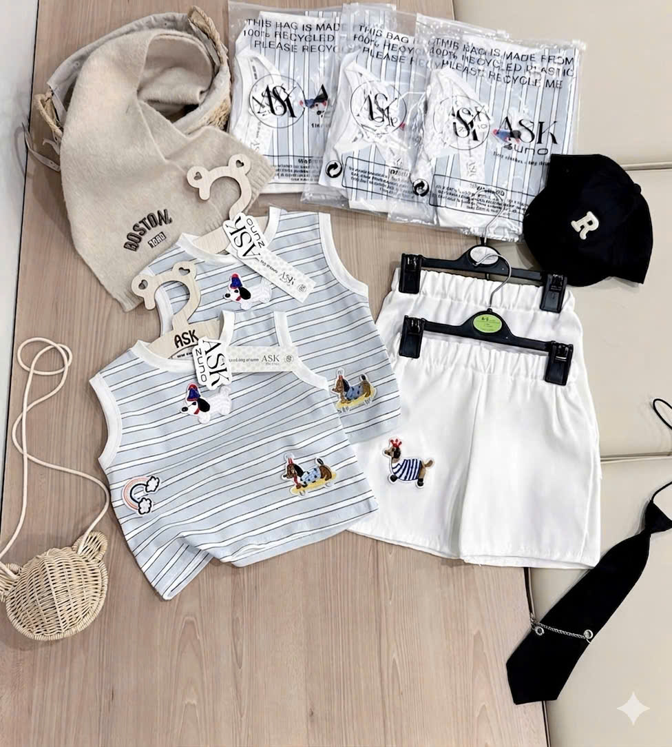 XẢ A470 - SET BỘ SÁT NÁCH XANH KẺ NGANG QUẦN SHORT