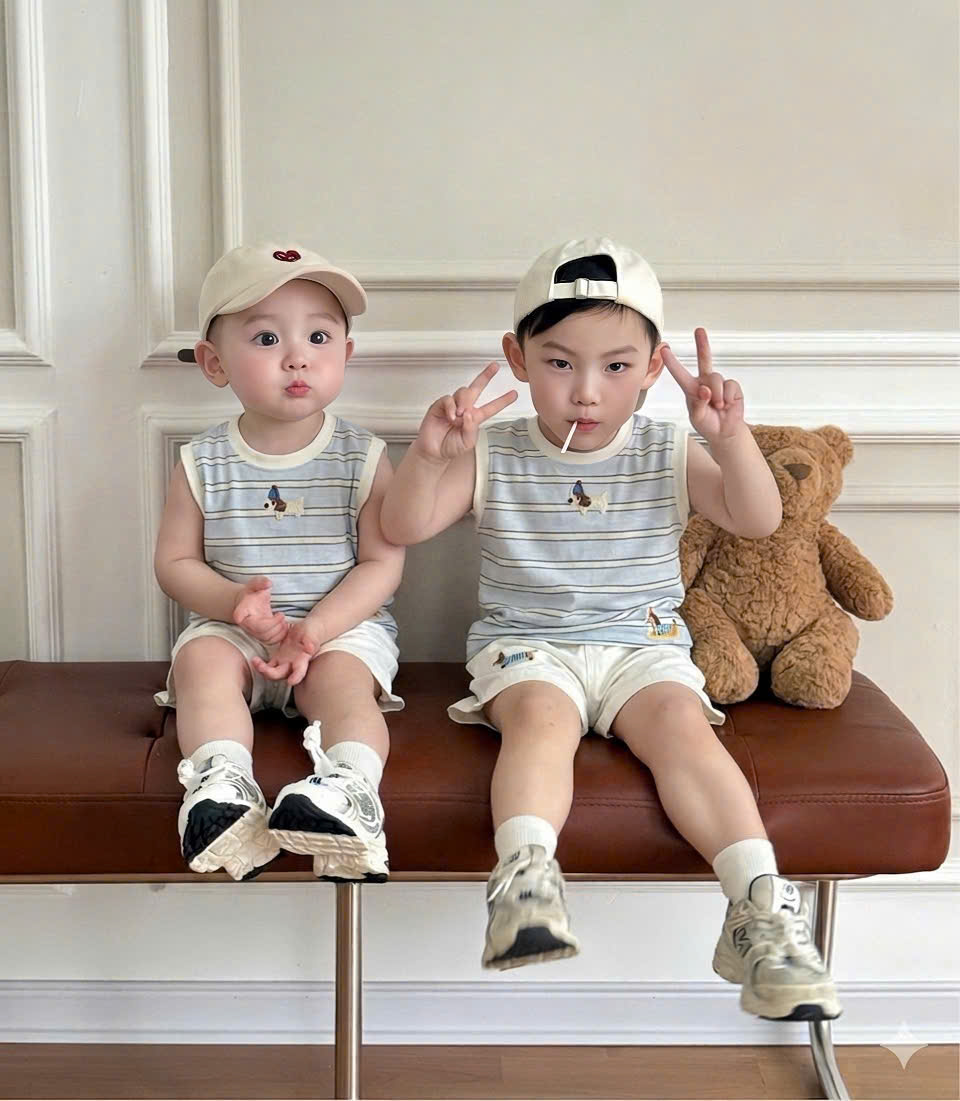 XẢ A470 - SET BỘ SÁT NÁCH XANH KẺ NGANG QUẦN SHORT