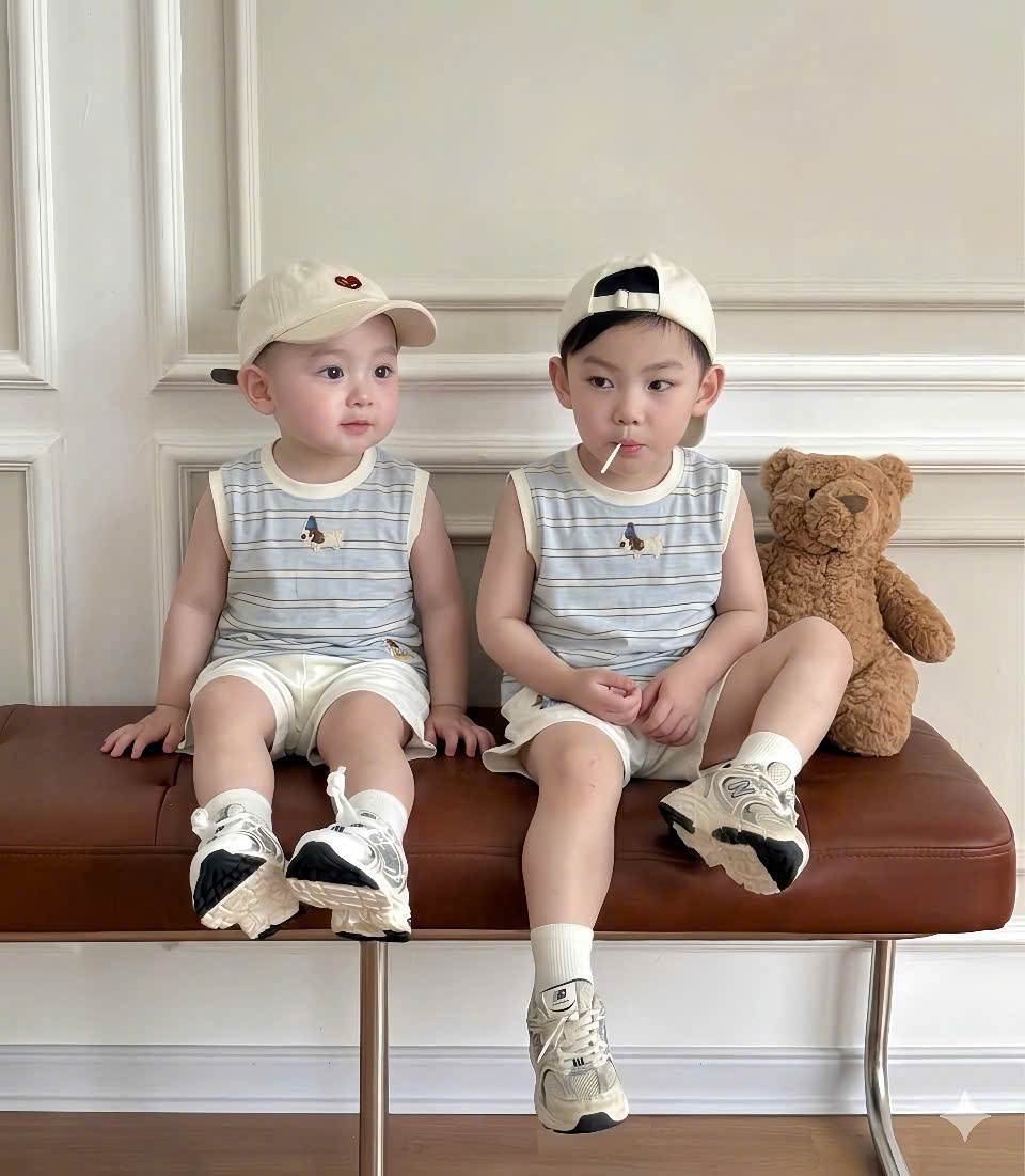 XẢ A470 - SET BỘ SÁT NÁCH XANH KẺ NGANG QUẦN SHORT