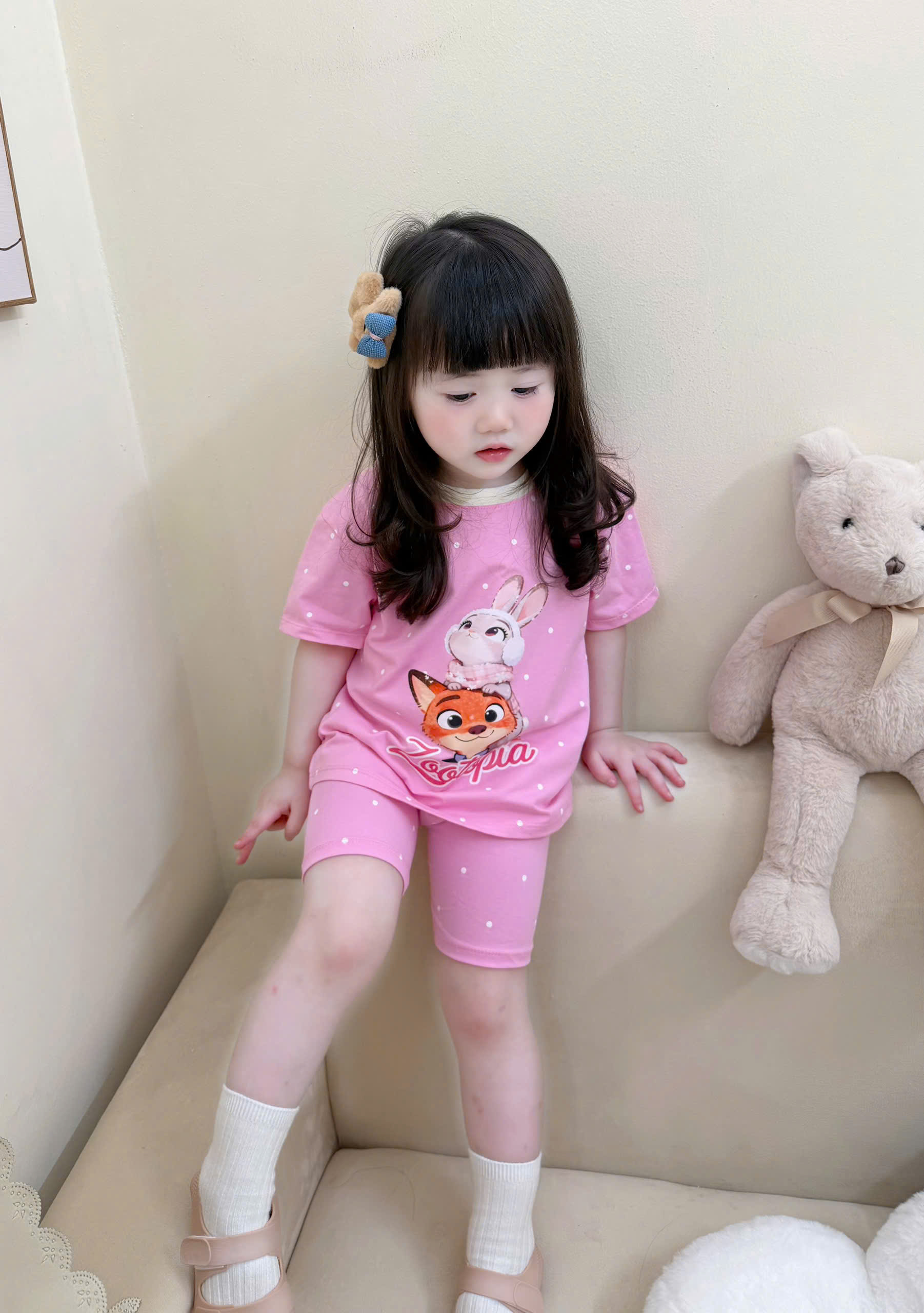 XẢ A486 - SET 2B BỘ CÁO ZOOTOPIA HỒNG KEM LEGGING