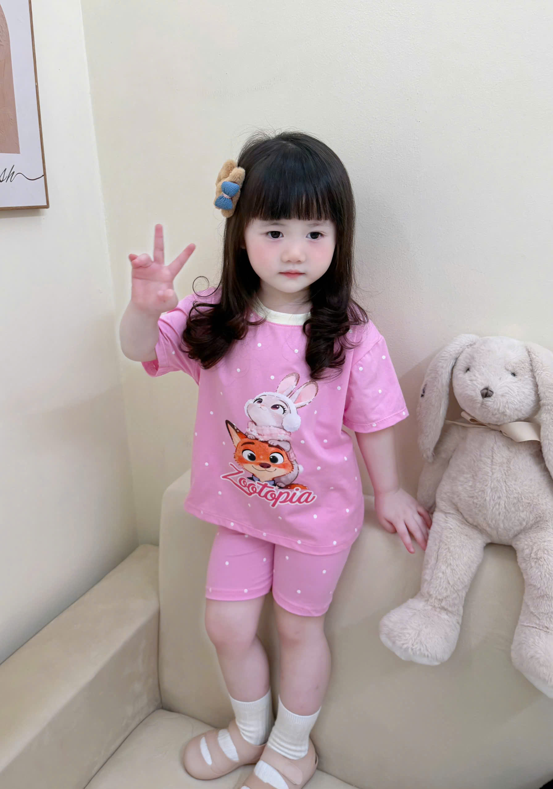 XẢ A486 - SET 2B BỘ CÁO ZOOTOPIA HỒNG KEM LEGGING