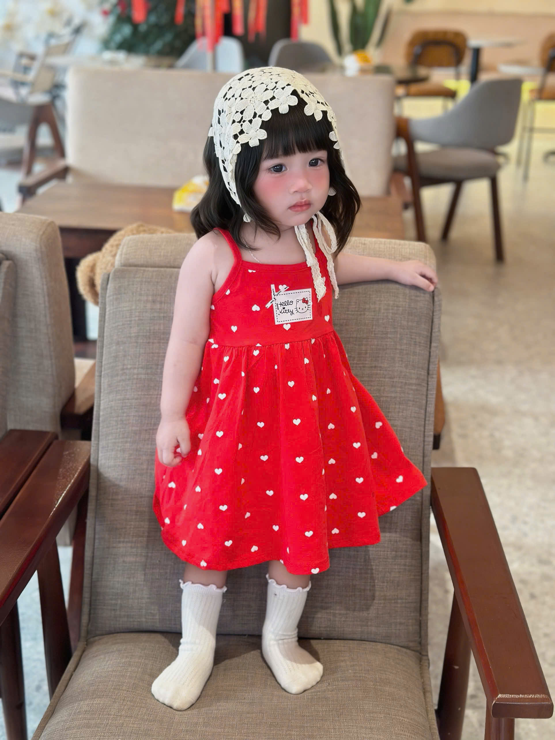 XẢ A488 - SET 2 VÁY 2 DÂY KITTY ĐỎ TRẮNG