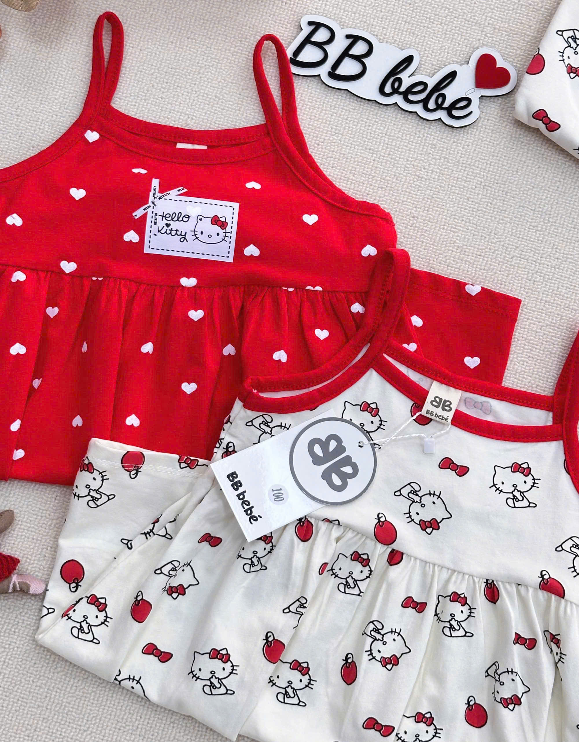 XẢ A488 - SET 2 VÁY 2 DÂY KITTY ĐỎ TRẮNG