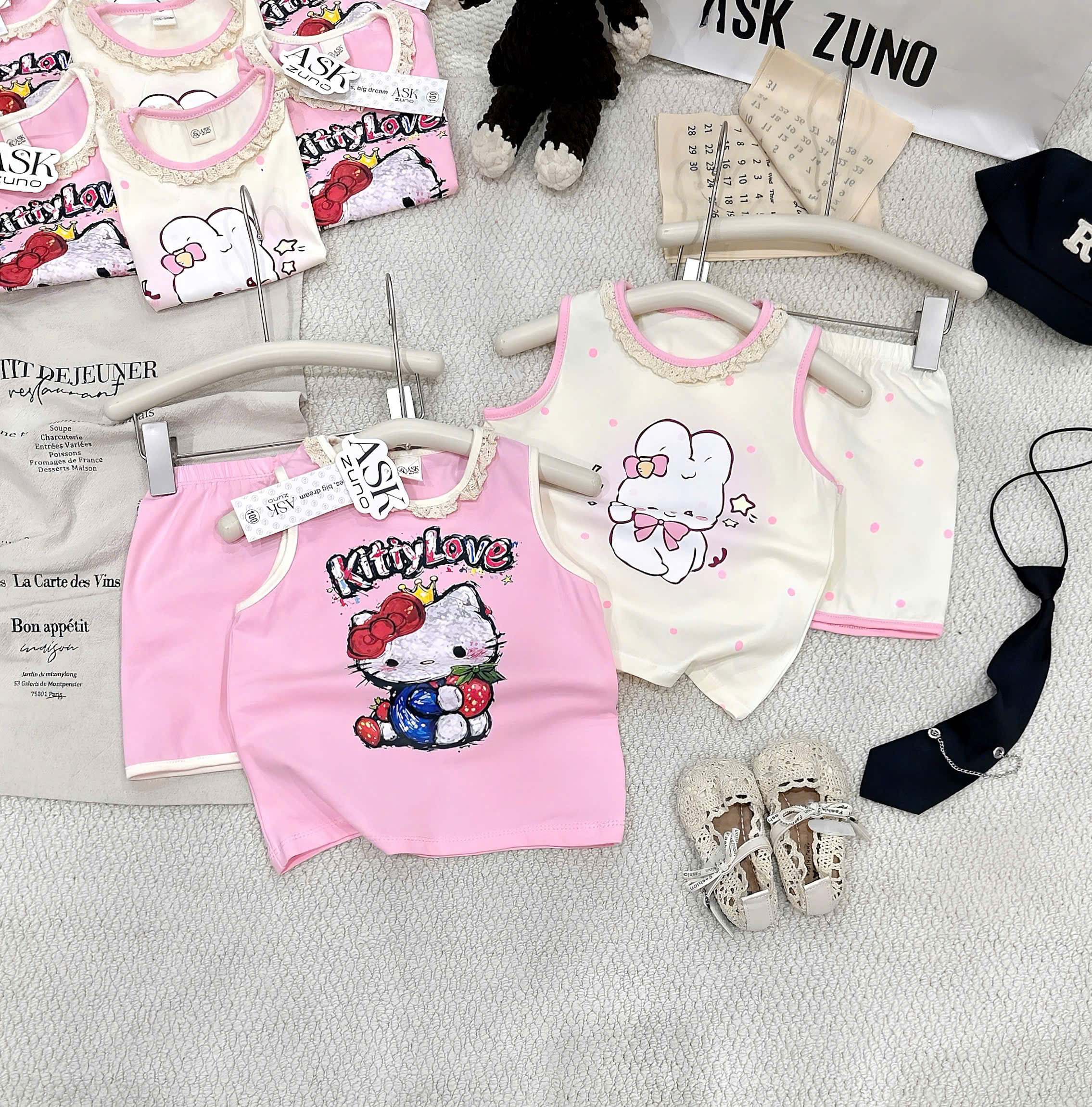 XẢ A491 - SET 2 BỘ THỎ KITTY KEM HỒNG
