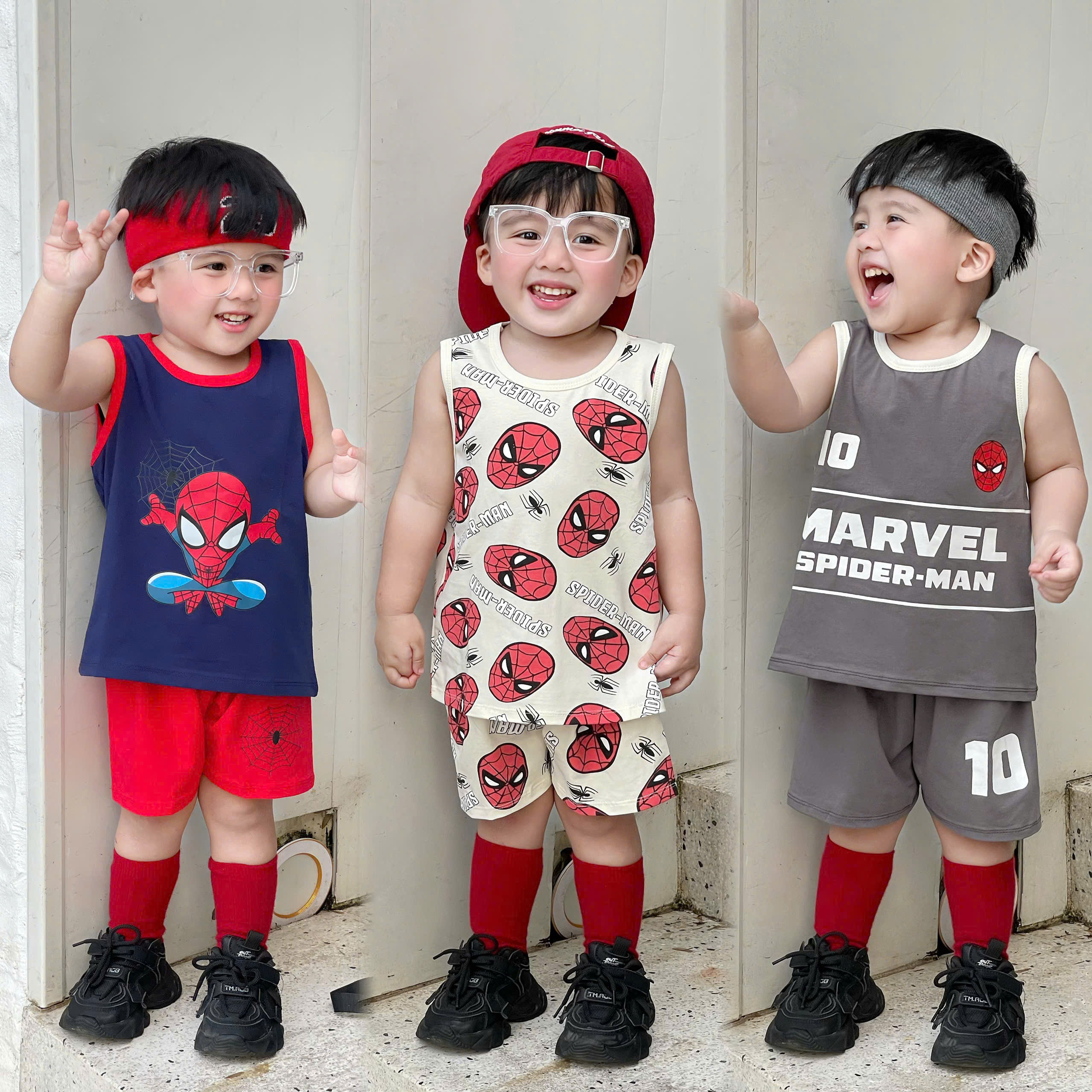 XẢ A507 - SET 3 BỘ NGƯỜI NHỆN THAN XÁM BE