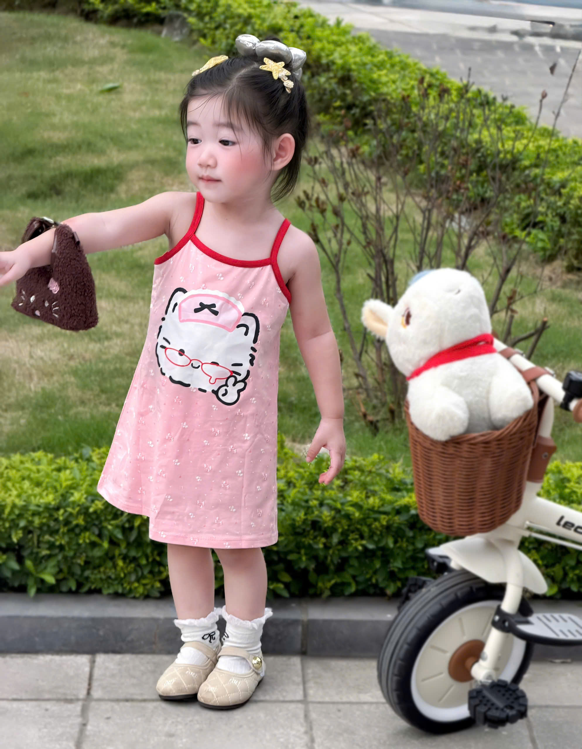 XẢ A516 - SET 3 VÁY 2 DÂY MÈO HỒNG XANH KẺ