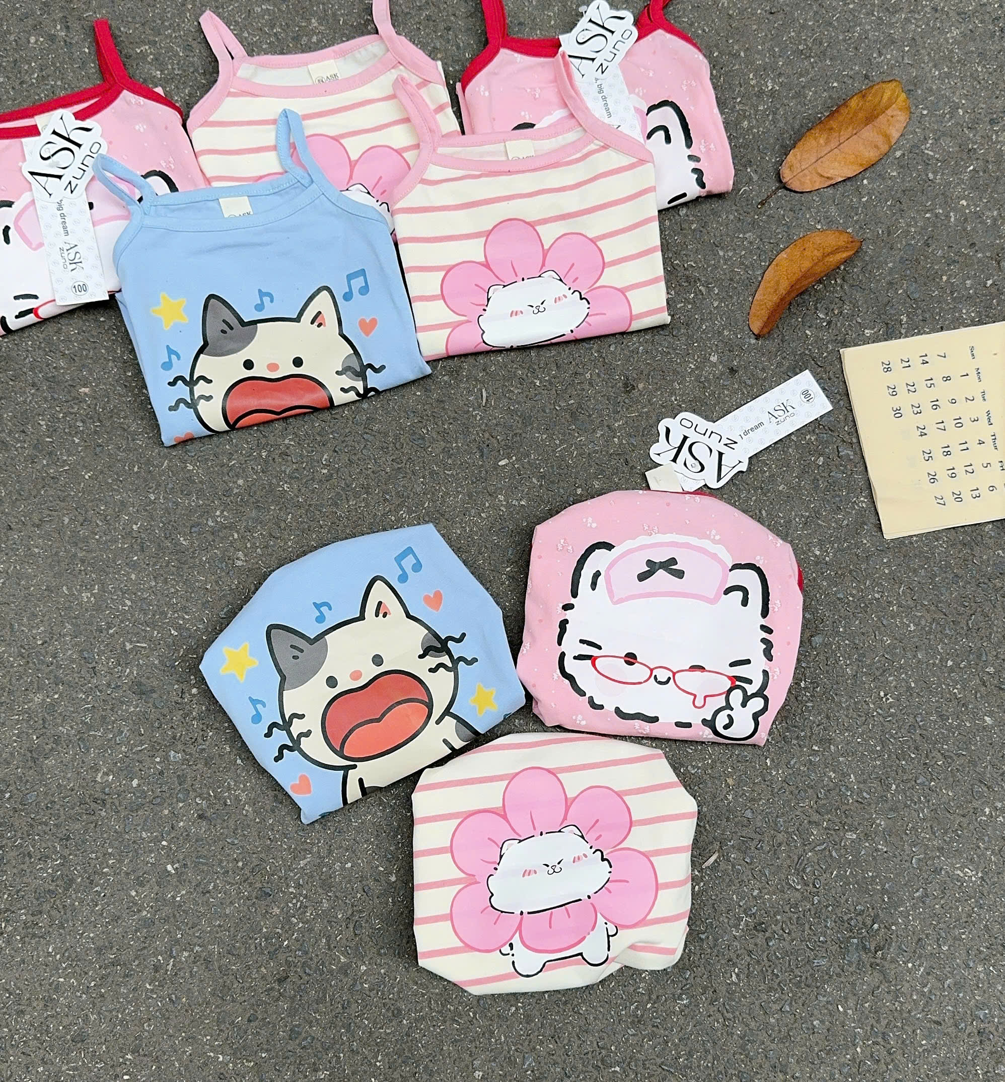XẢ A516 - SET 3 VÁY 2 DÂY MÈO HỒNG XANH KẺ