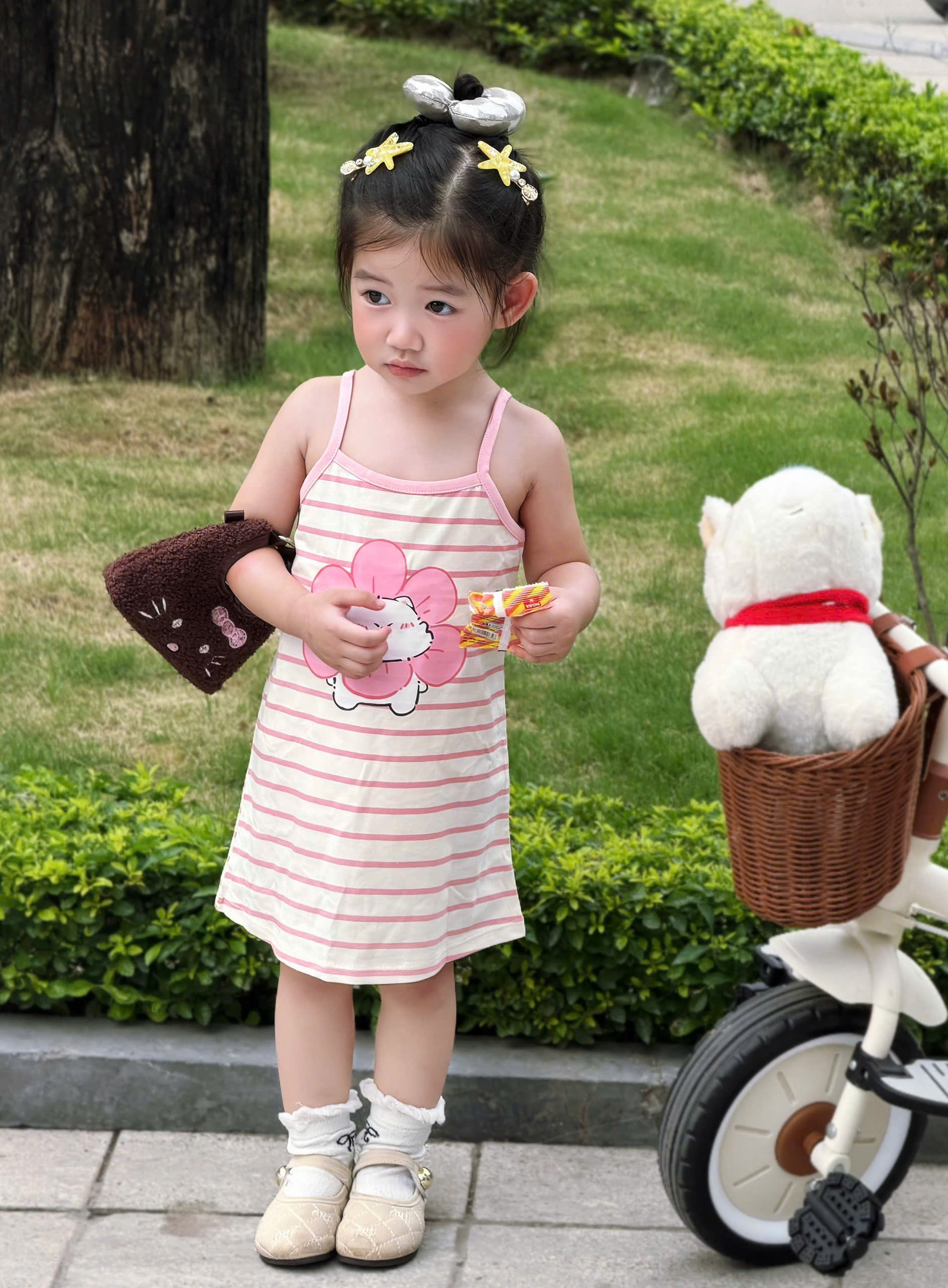XẢ A516 - SET 3 VÁY 2 DÂY MÈO HỒNG XANH KẺ