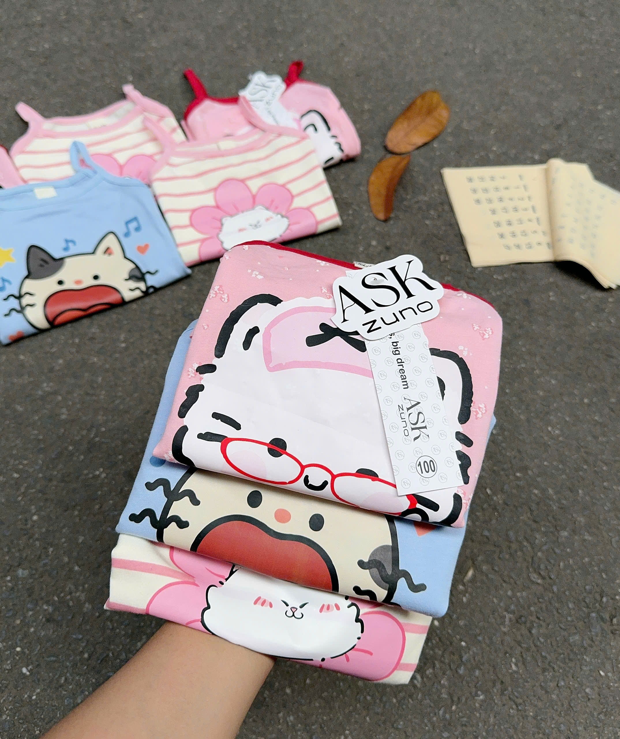 XẢ A516 - SET 3 VÁY 2 DÂY MÈO HỒNG XANH KẺ