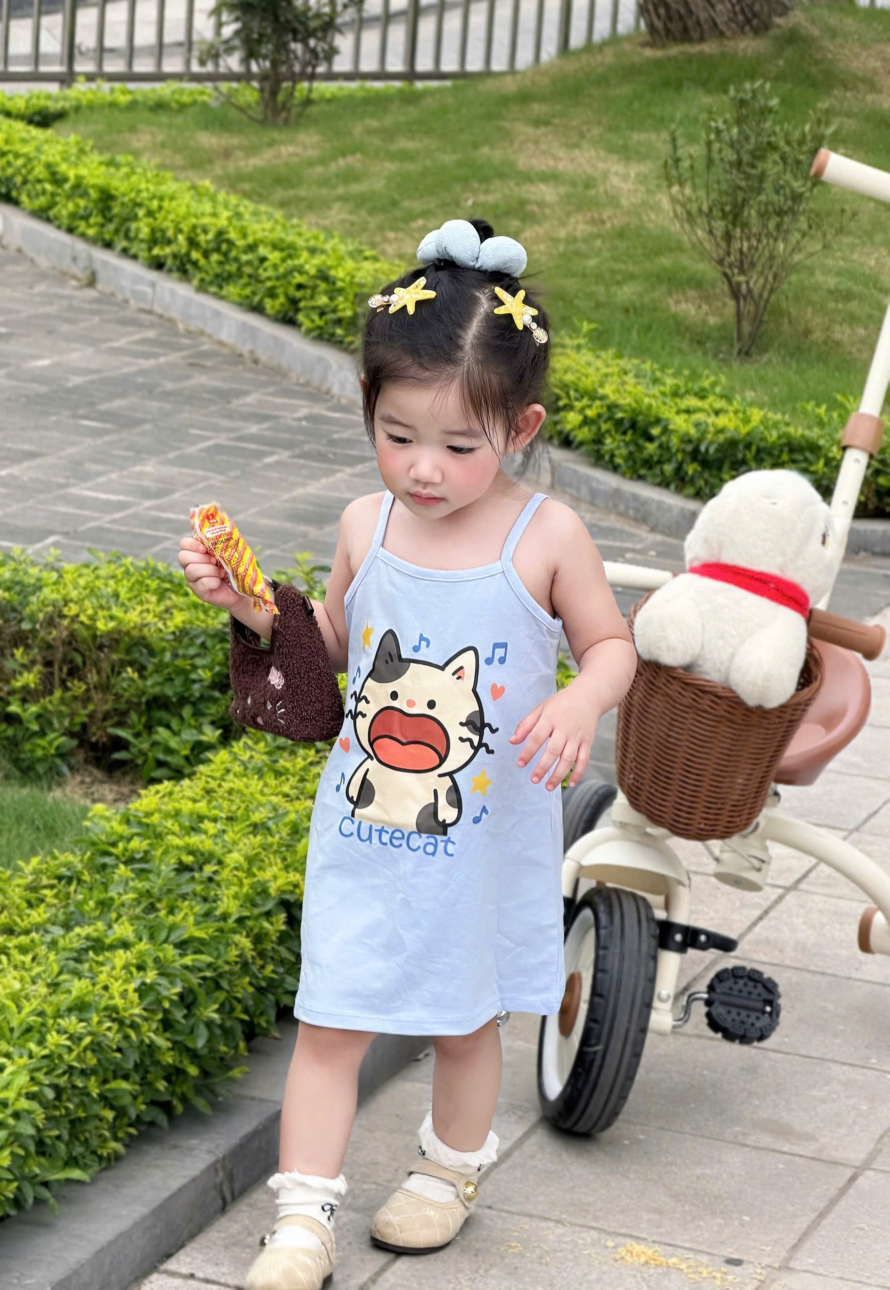 XẢ A516 - SET 3 VÁY 2 DÂY MÈO HỒNG XANH KẺ