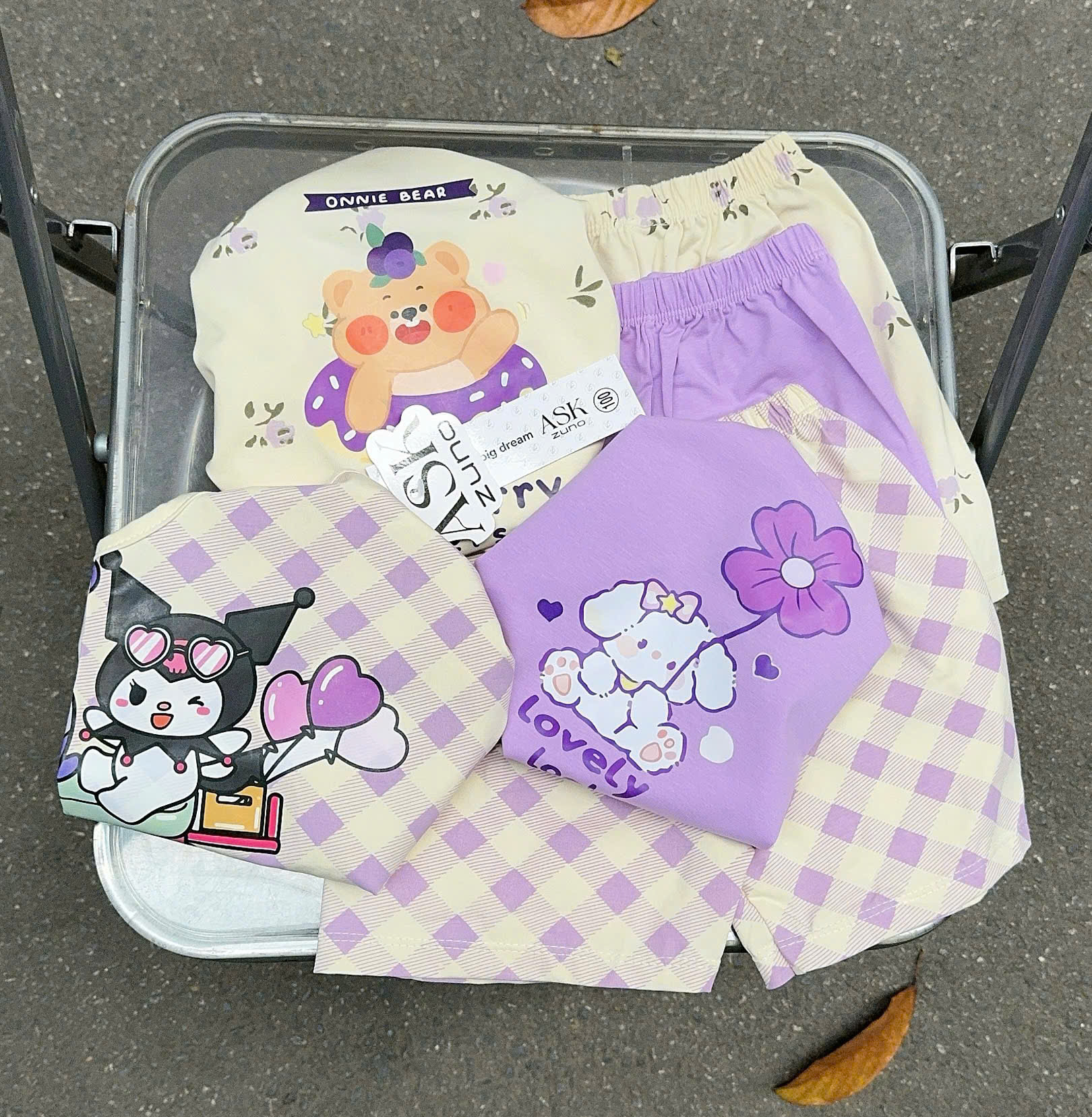 XẢ A524 - SET 3 BỘ 2 DÂY KUROMI GẤU CHÓ TONE TÍM