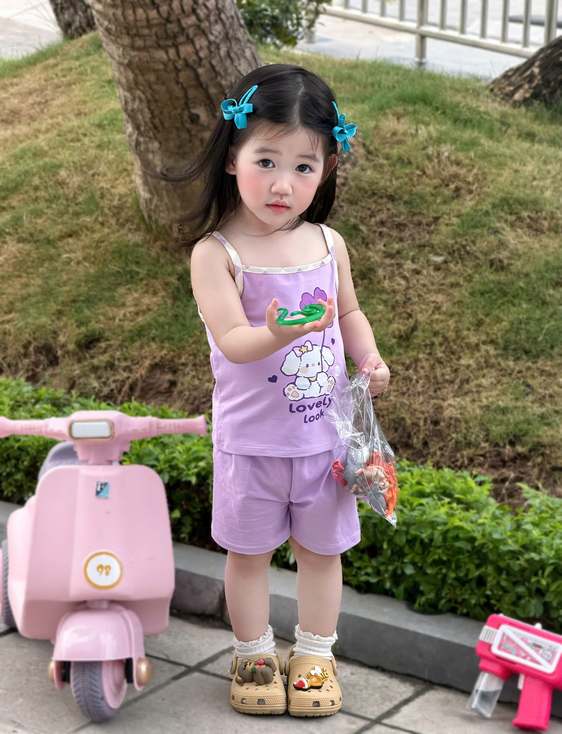 XẢ A524 - SET 3 BỘ 2 DÂY KUROMI GẤU CHÓ TONE TÍM