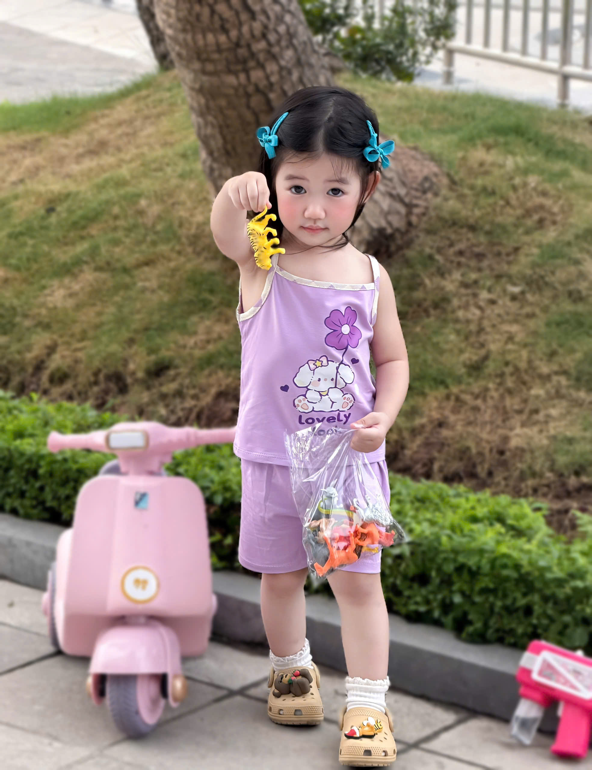 XẢ A524 - SET 3 BỘ 2 DÂY KUROMI GẤU CHÓ TONE TÍM