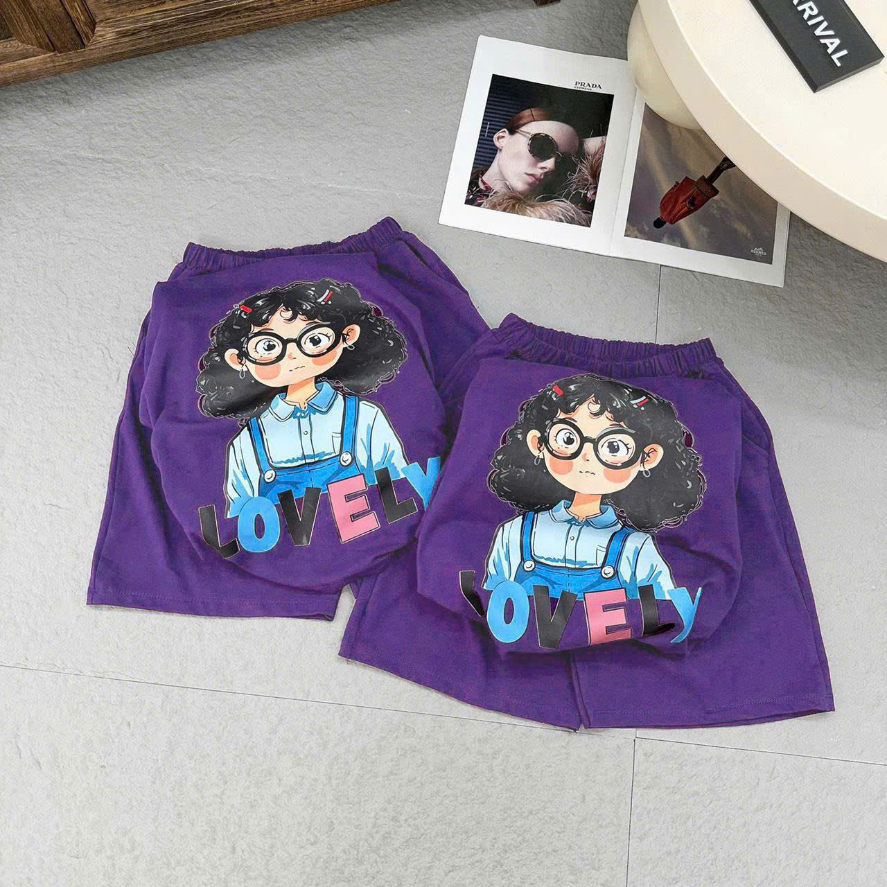 XẢ A530 - SET BỘ TÍM CÔ GÁI TÓC XÙ ĐEO KÍNH LOVELY SZ NHỠ