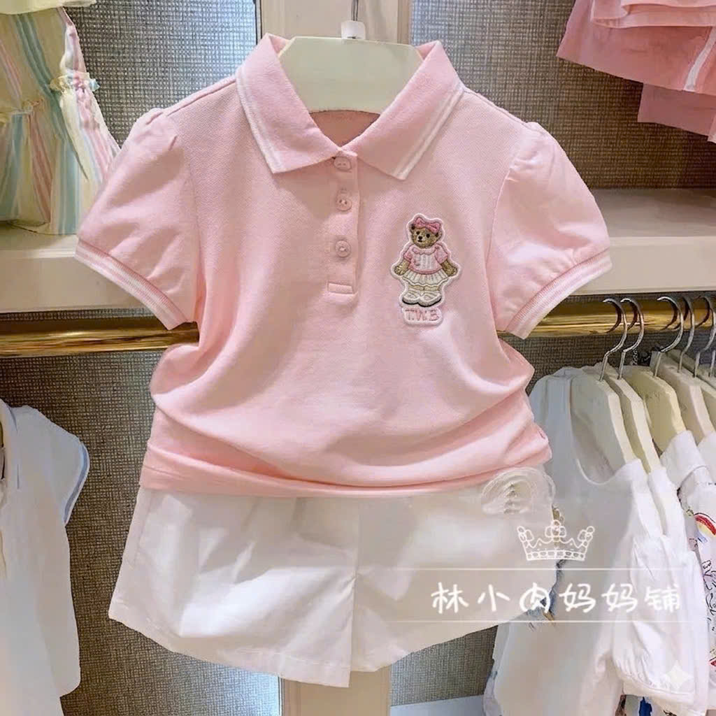 XẢ A532 - SET ÁO POLO HỒNG GẤU QUẦN TRẮNG
