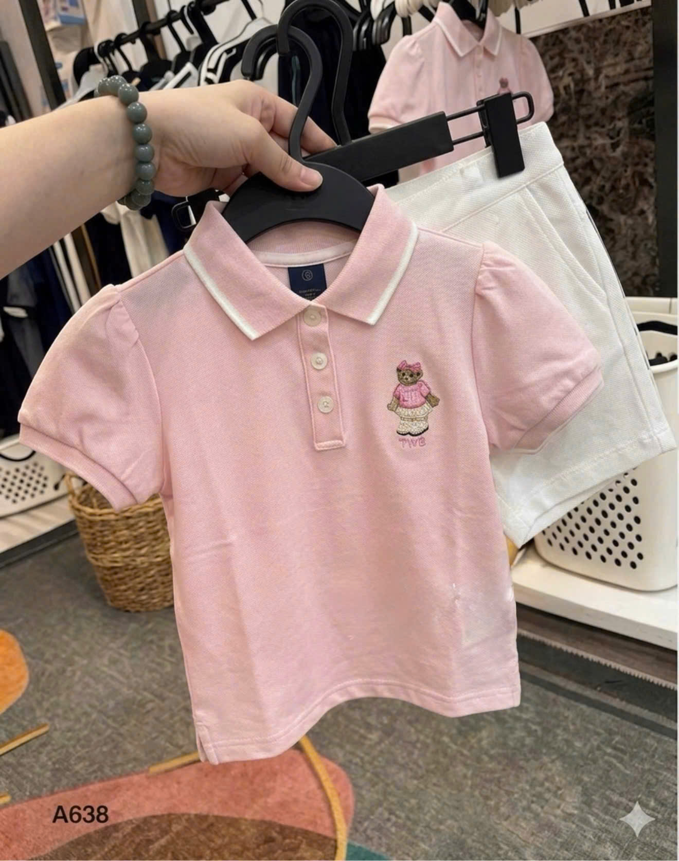 XẢ A532 - SET ÁO POLO HỒNG GẤU QUẦN TRẮNG