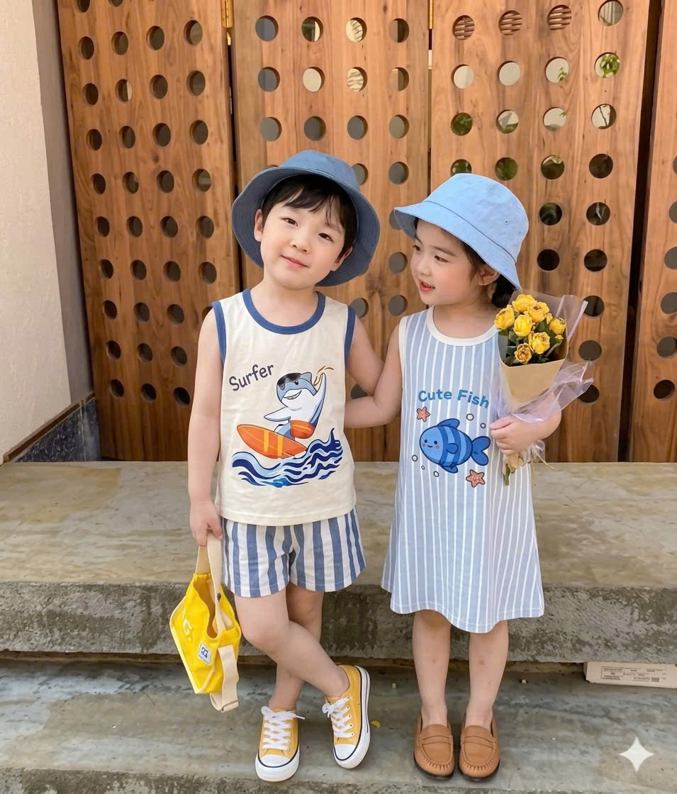 XẢ A533 - SET ĐÔI TRAI GÁI CÁ KẺ XANH KÈM MŨ