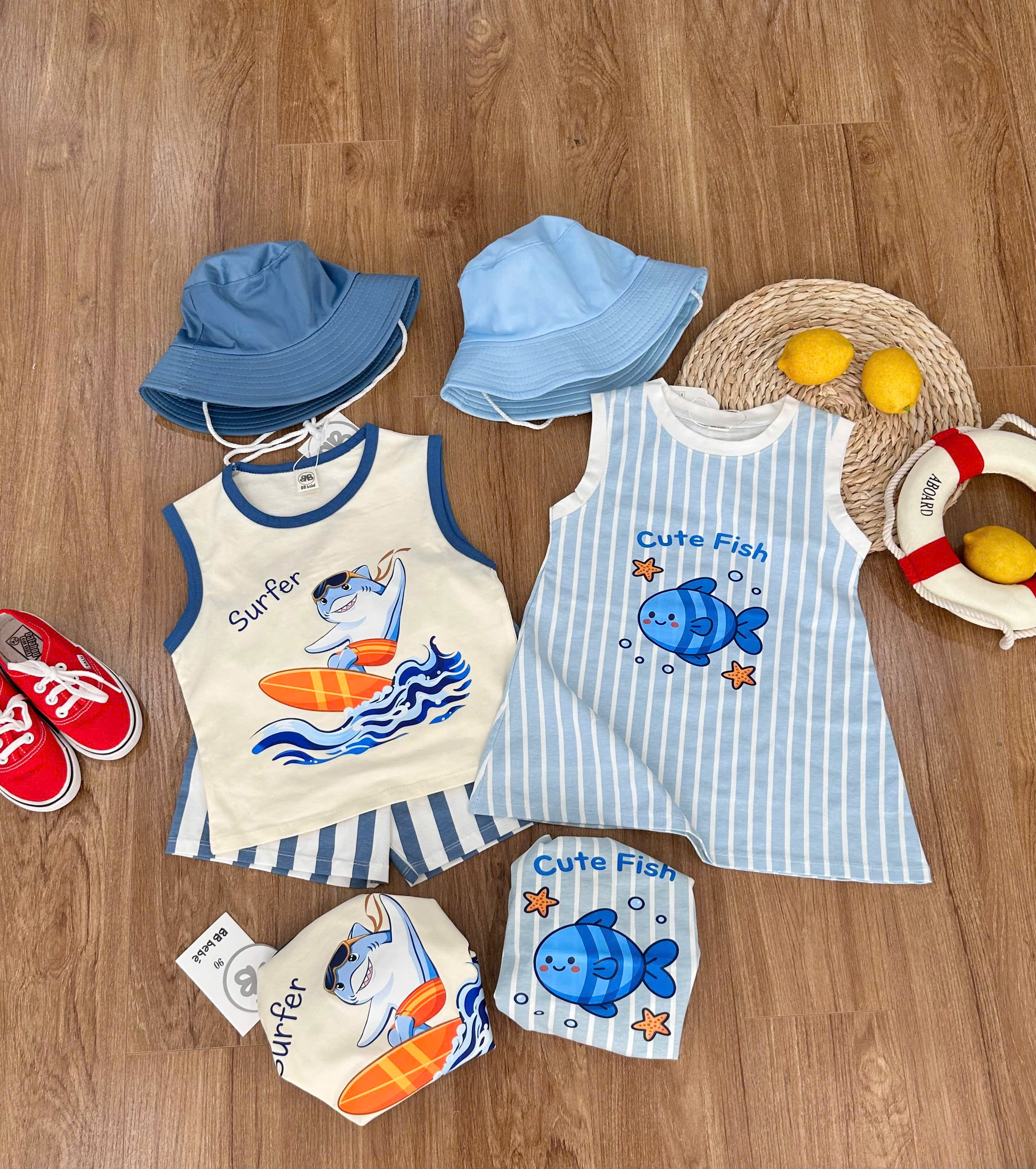 XẢ A533 - SET ĐÔI TRAI GÁI CÁ KẺ XANH KÈM MŨ