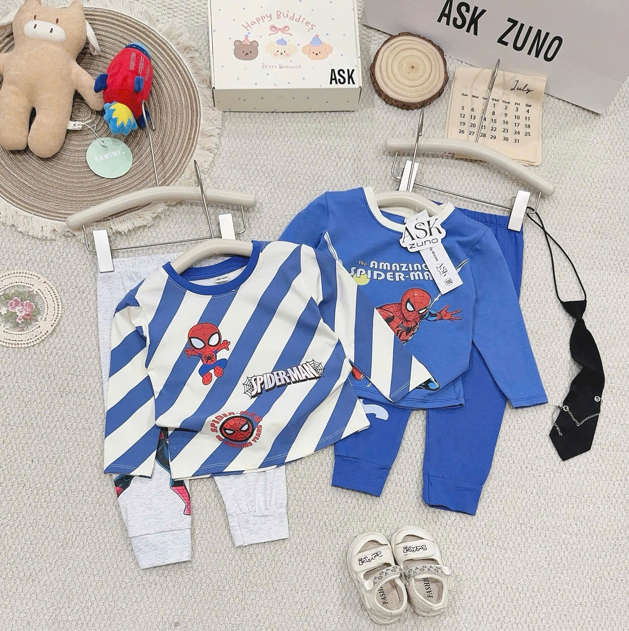 A543 - SET 2 BỘ DÀI TAY NGƯỜI NHỆN XANH KẺ