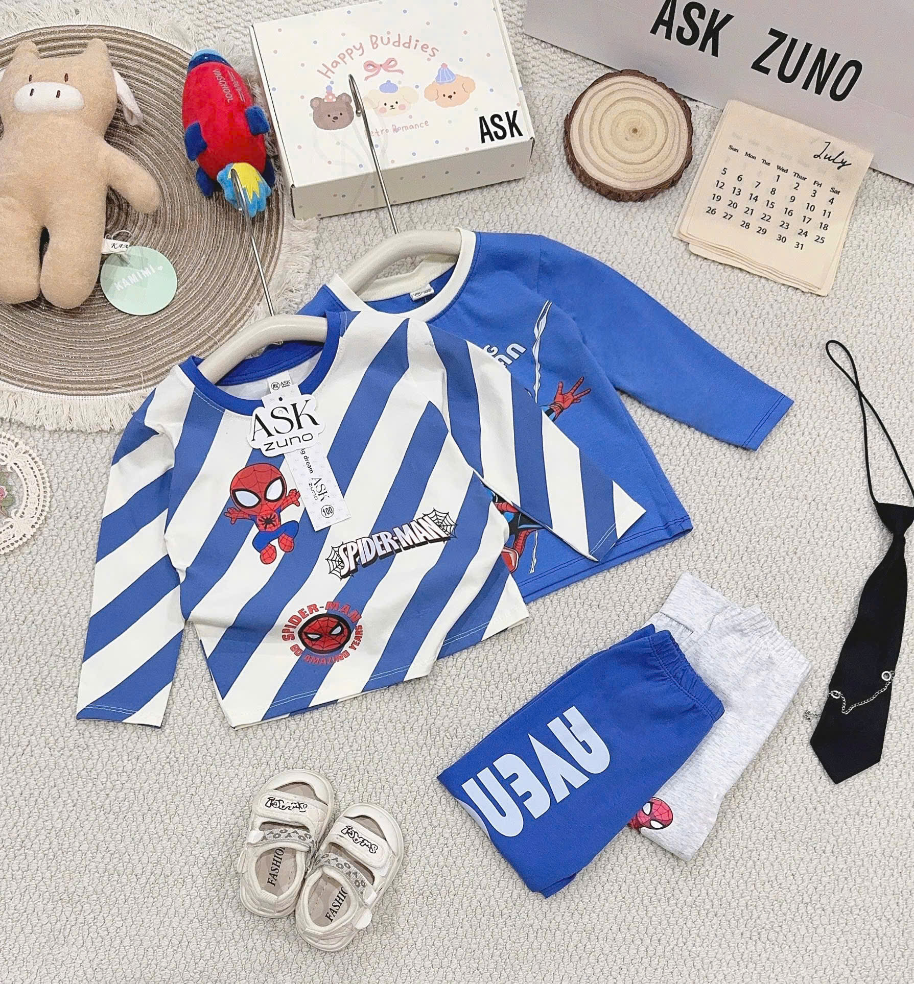 A543 - SET 2 BỘ DÀI TAY NGƯỜI NHỆN XANH KẺ