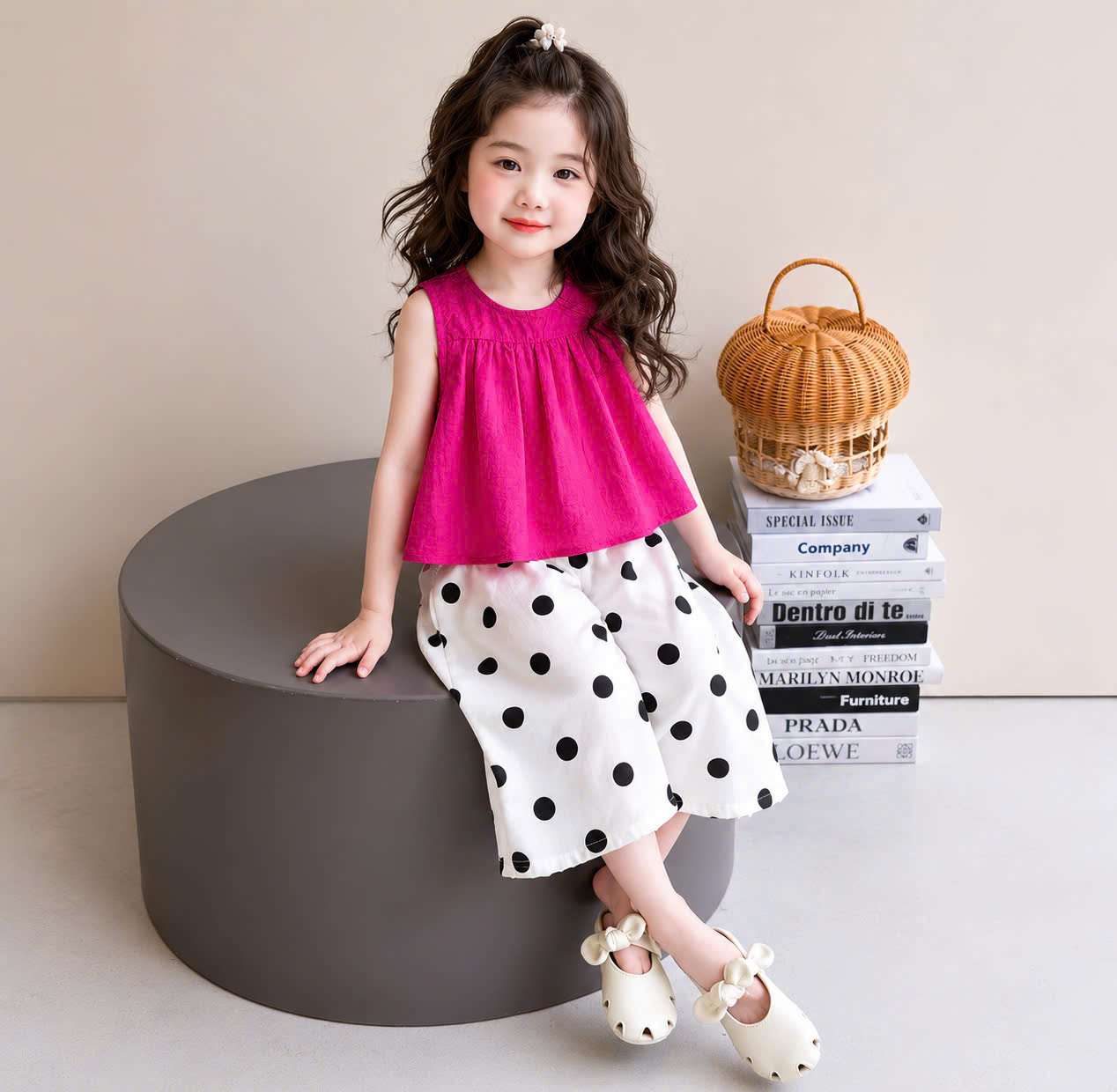 XẢ A548 - SET BỘ ĐŨI HỒNG QUẦN CHẤM BI