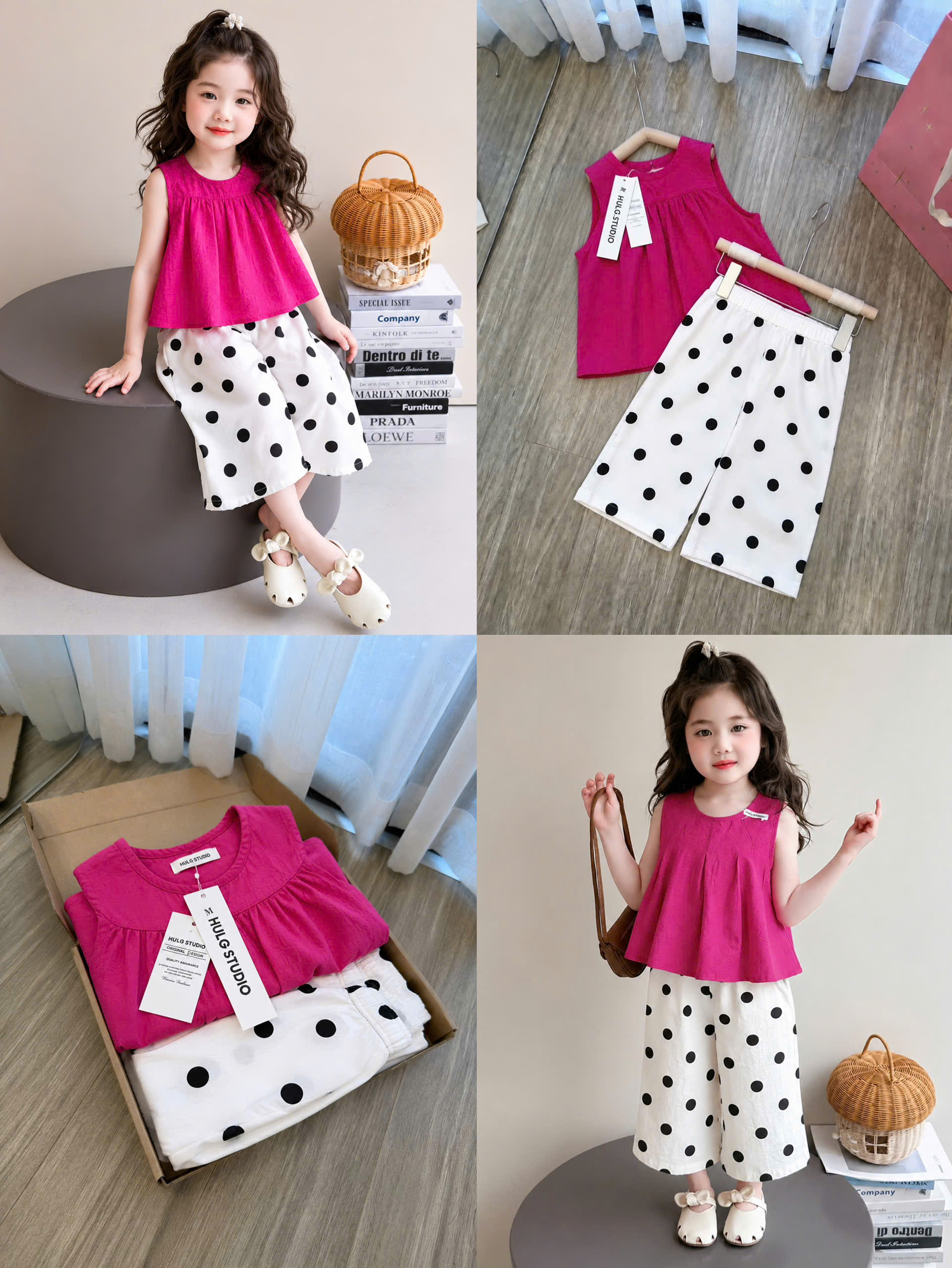 XẢ A548 - SET BỘ ĐŨI HỒNG QUẦN CHẤM BI