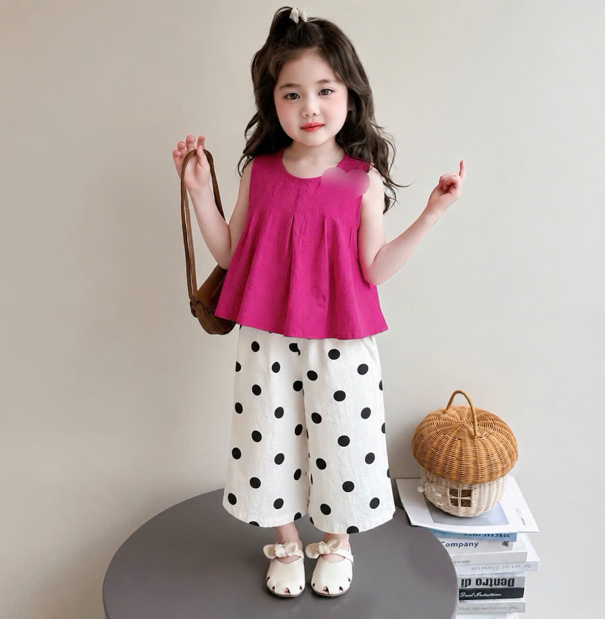 XẢ A548 - SET BỘ ĐŨI HỒNG QUẦN CHẤM BI