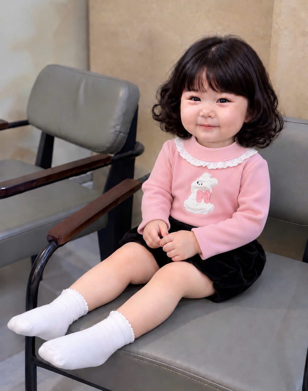 A555 - SET 2 ÁO ZIP LÔNG THÊU GẤU THỎ HỒNG KEM