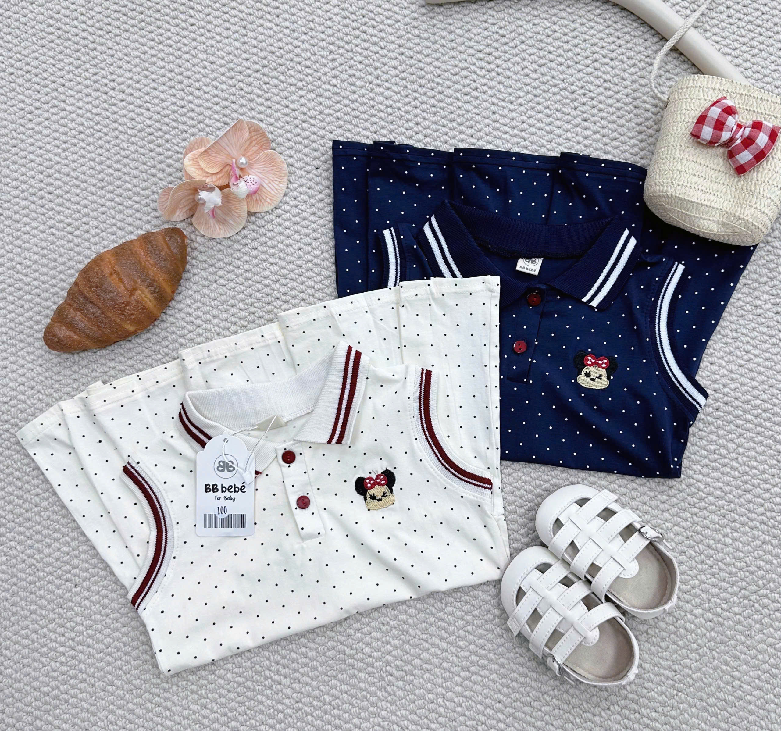 XẢ A563 - SET 2 VÁY MICKEY CHẤM BI TRẮNG THAN