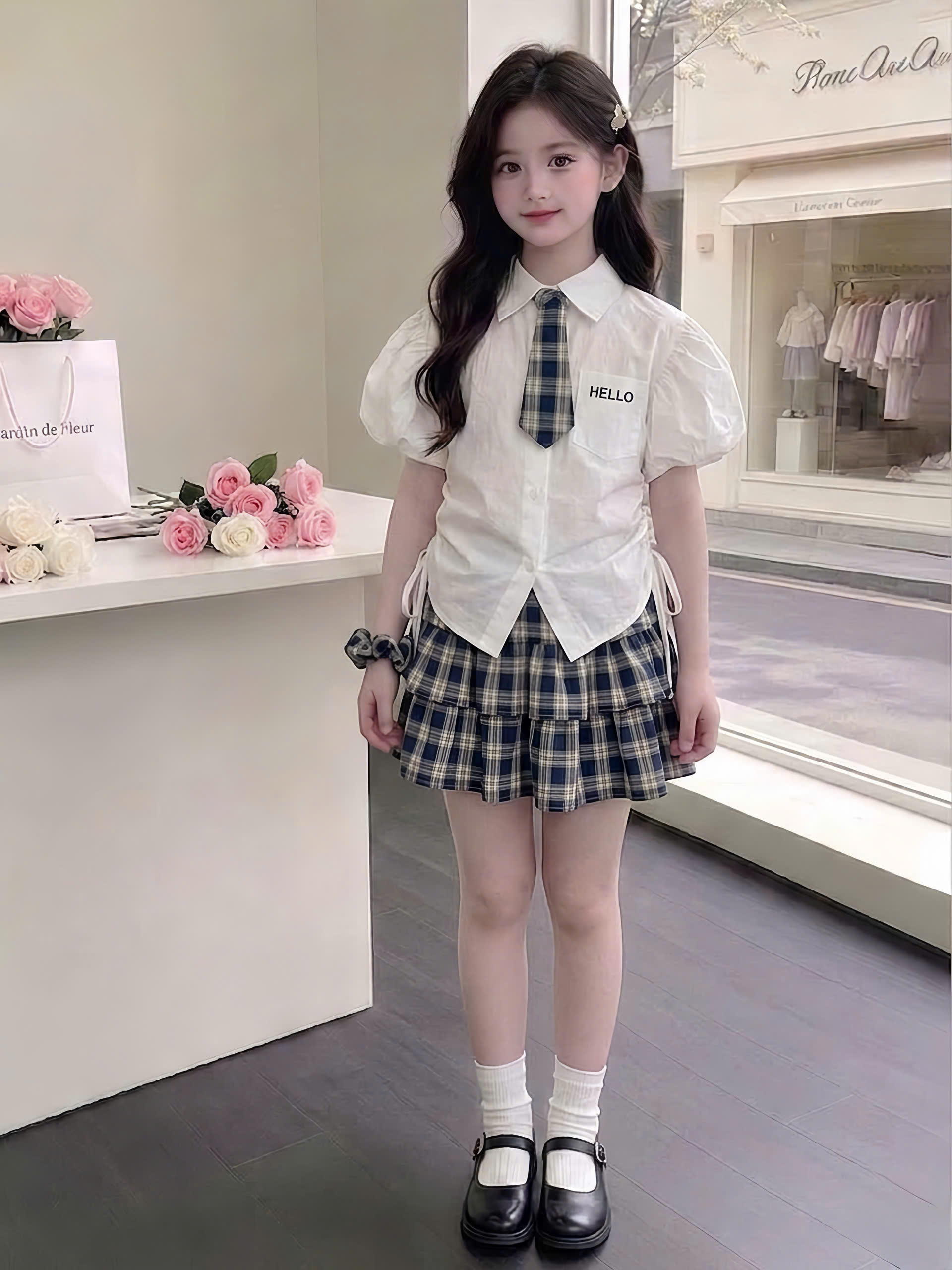 A598 - SET SƠ MI TRẮNG TAY BỒNG CAVAT CV CARO