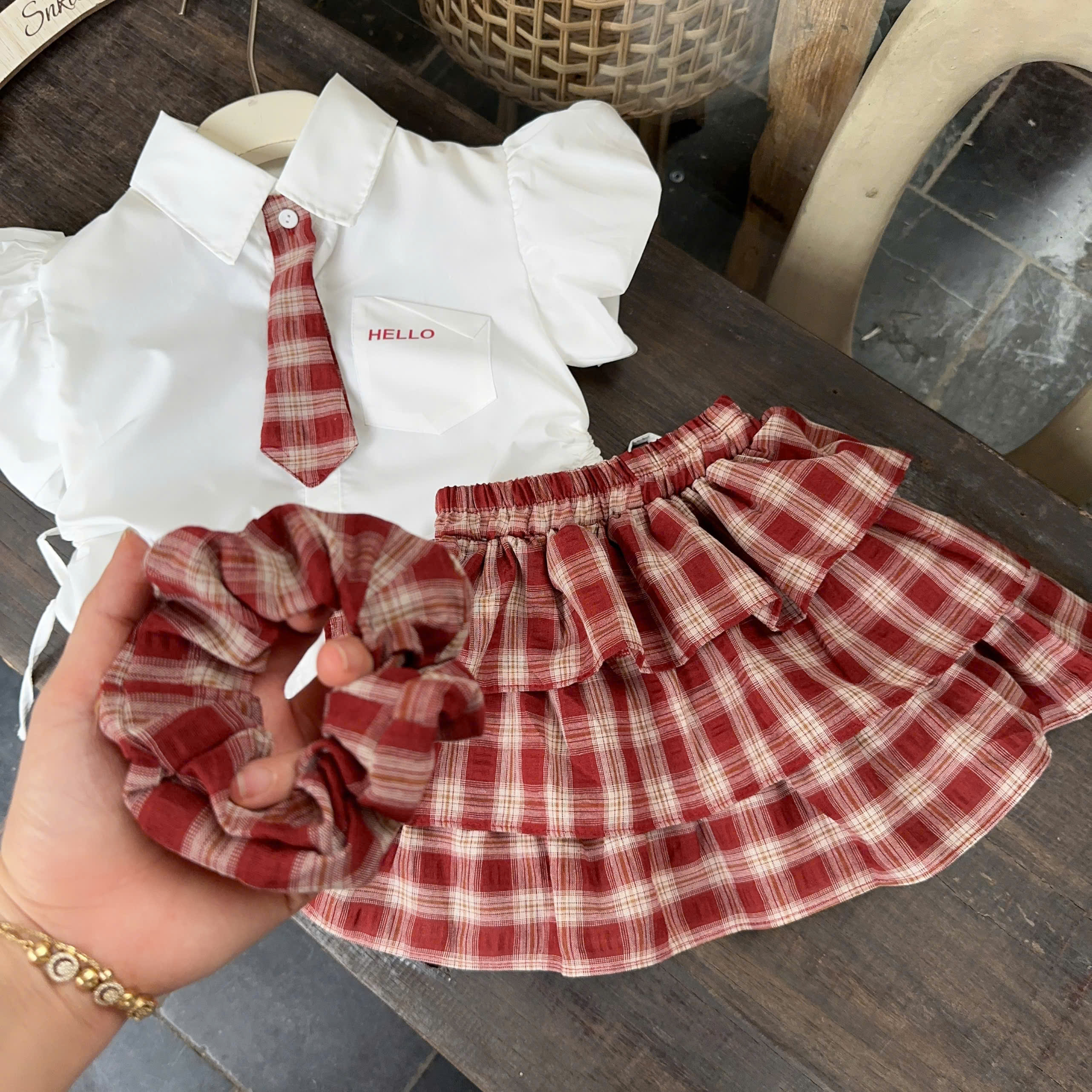 A598 - SET SƠ MI TRẮNG TAY BỒNG CAVAT CV CARO