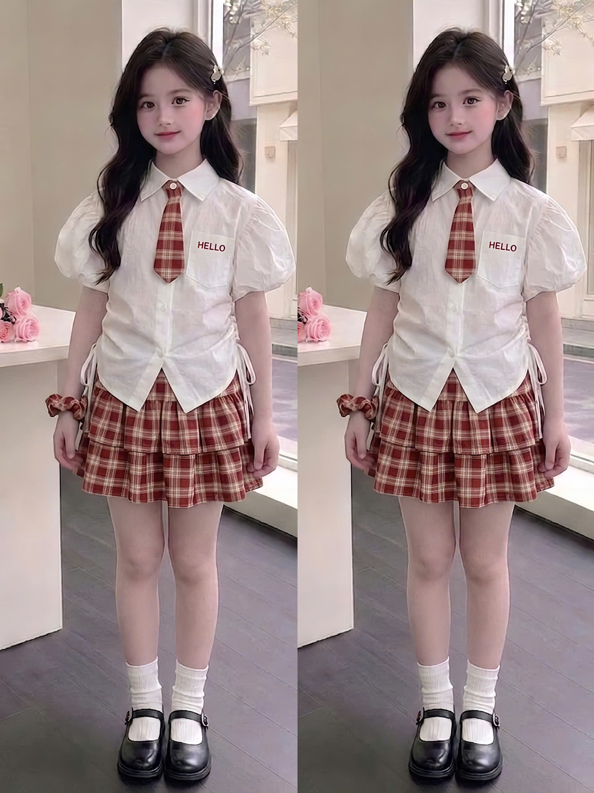 A598 - SET SƠ MI TRẮNG TAY BỒNG CAVAT CV CARO